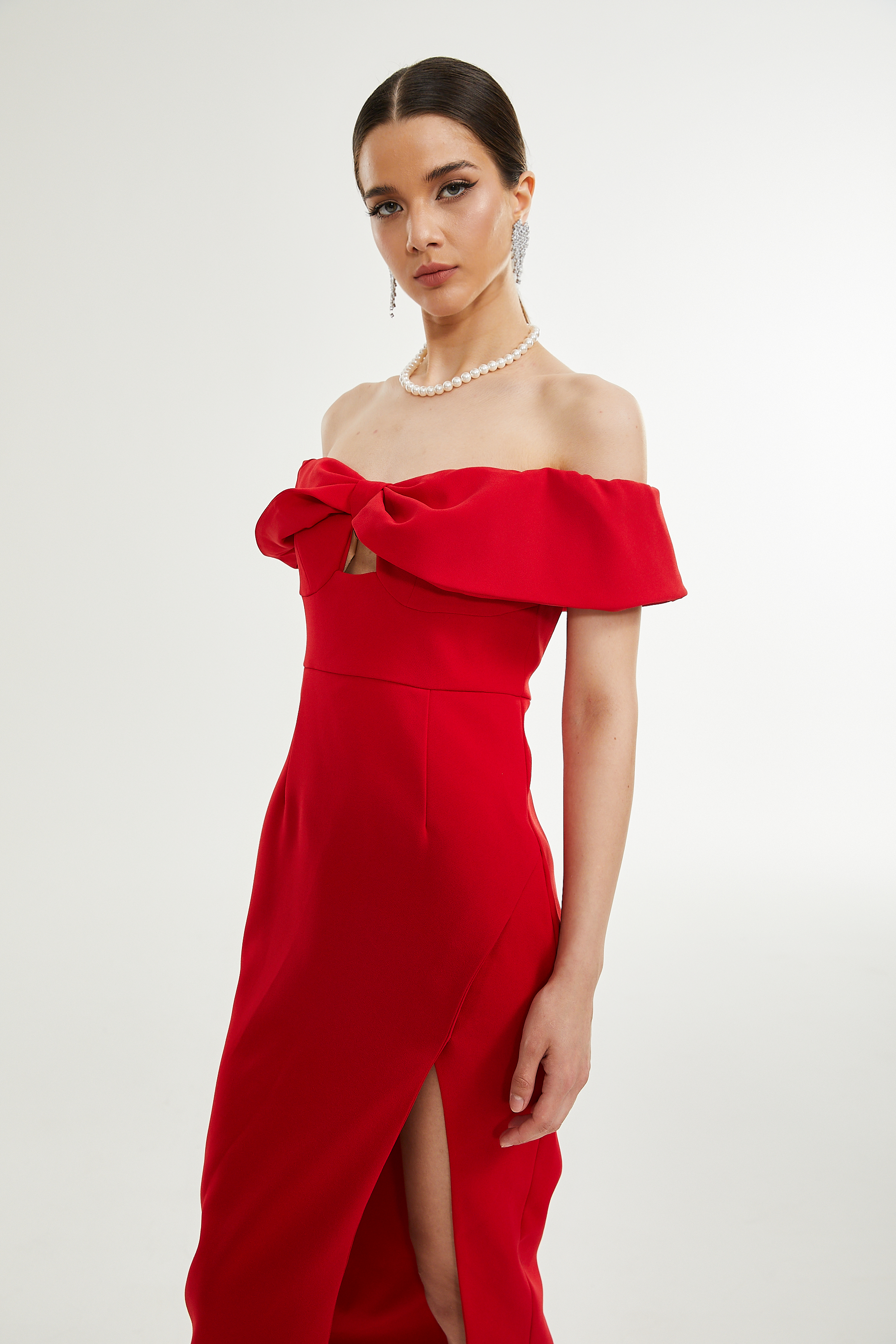 Catriona bow-detail crepe midi dress