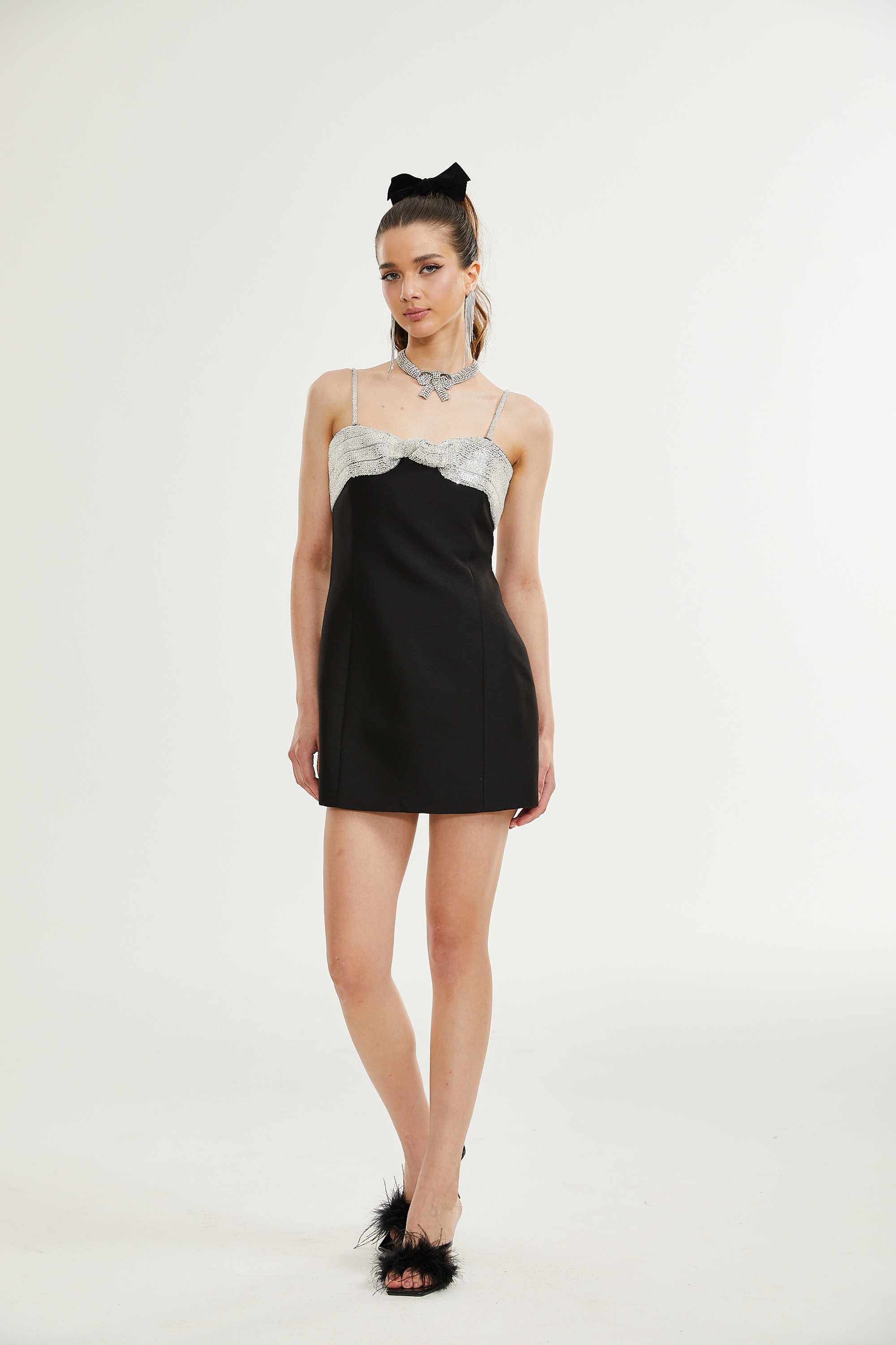 Lourdes bow-detail crystal-embellished dress