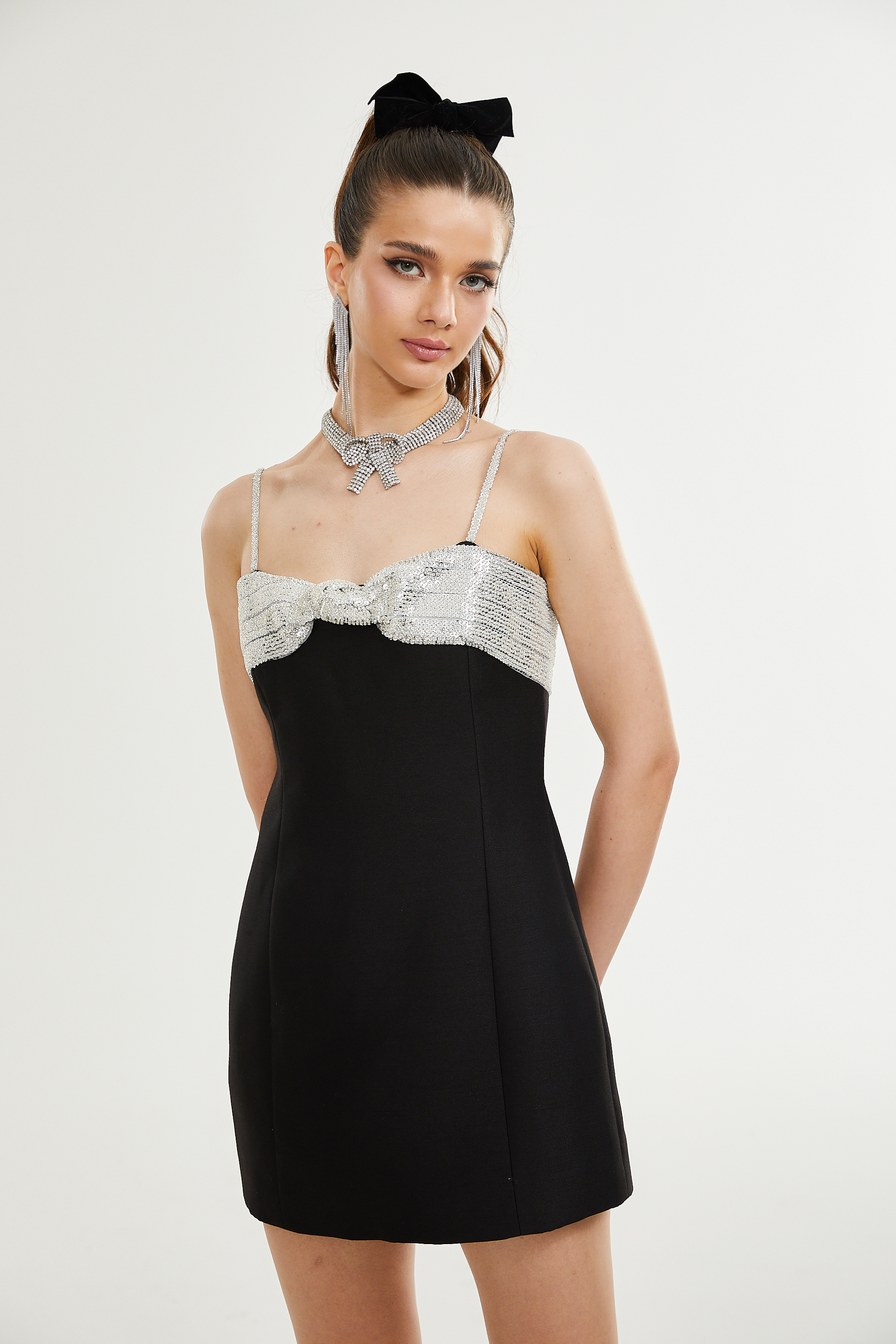 Lourdes bow-detail crystal-embellished dress