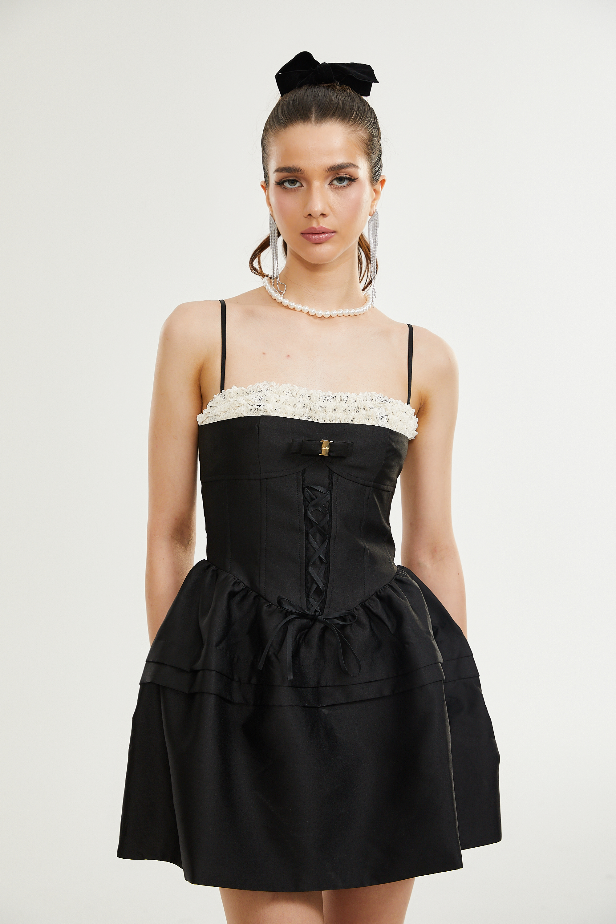 Eliza lace-trim flared mini dress