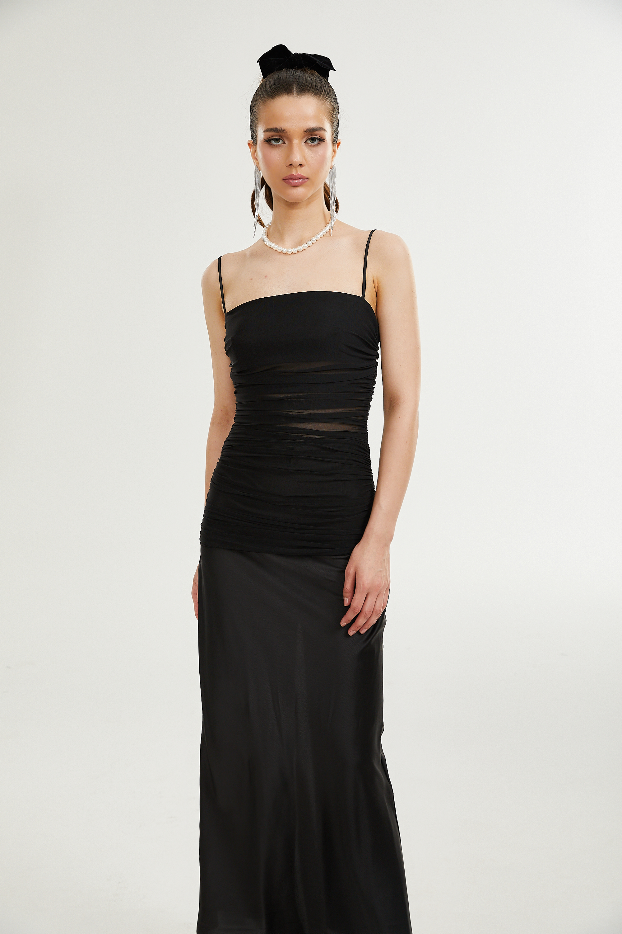 Catriona spaghetti-strap sheer-panel dress