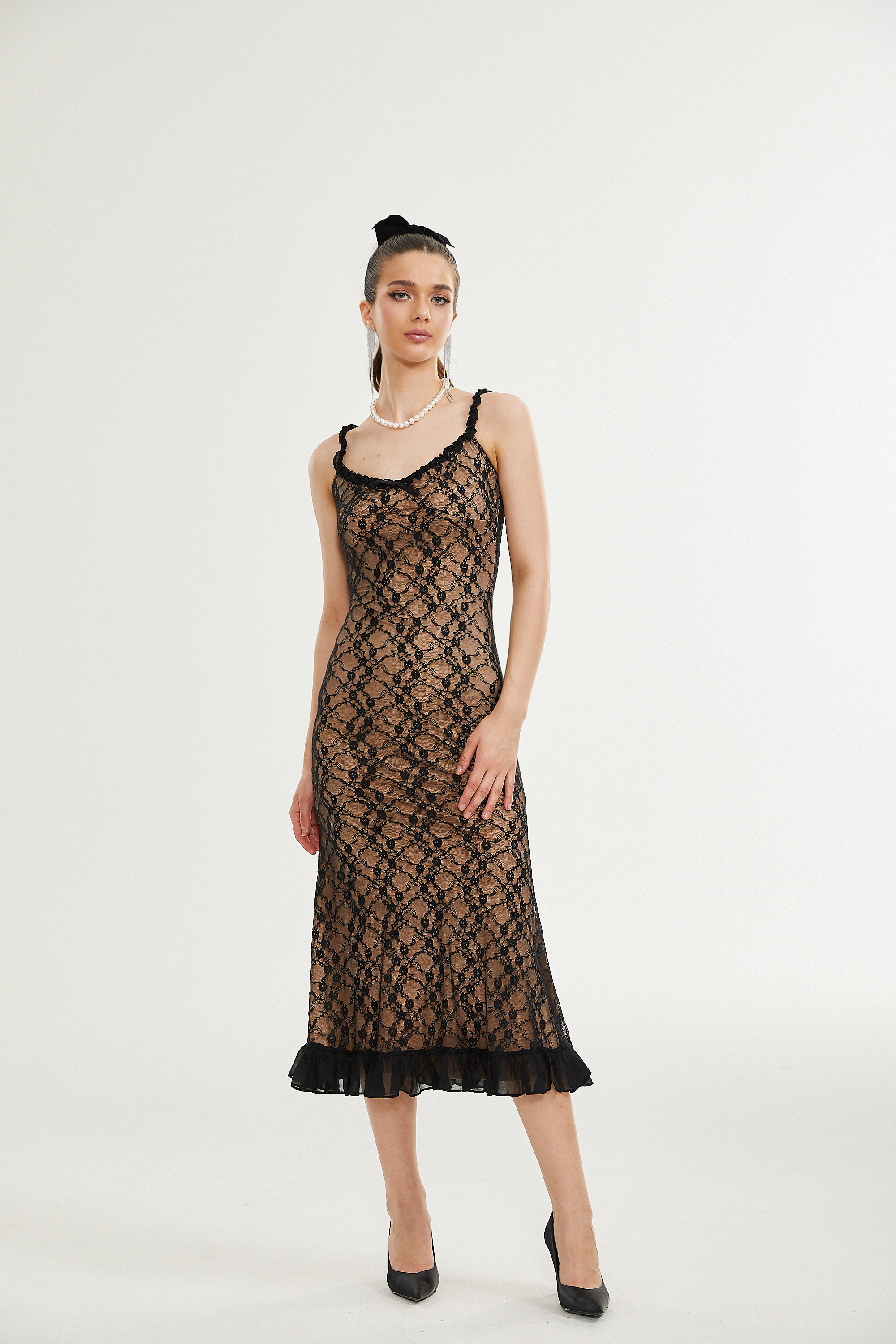 Fayette black floral-lace midi dress