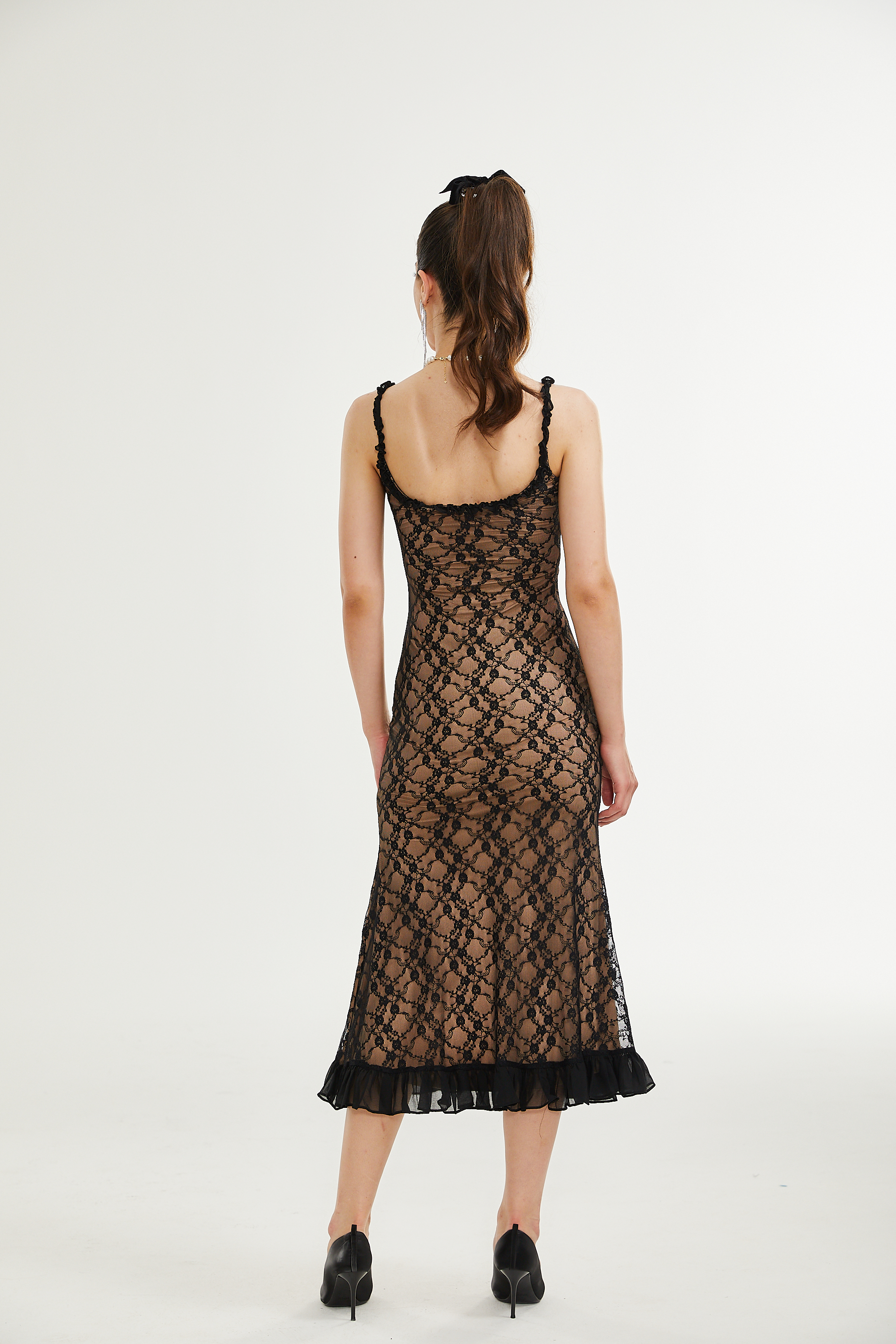 Fayette black floral-lace midi dress