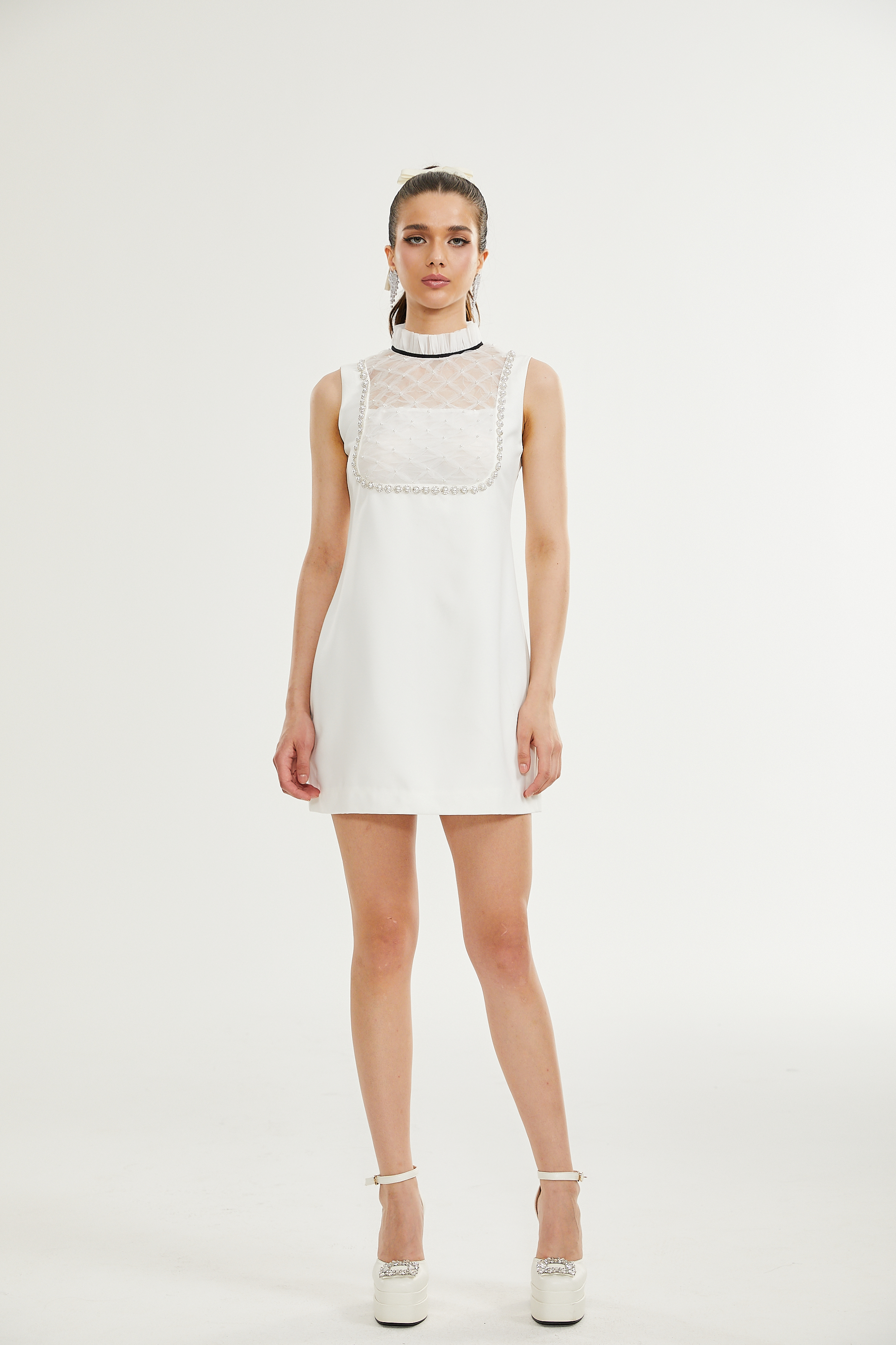 Adrielle white faux-pearl mini dress