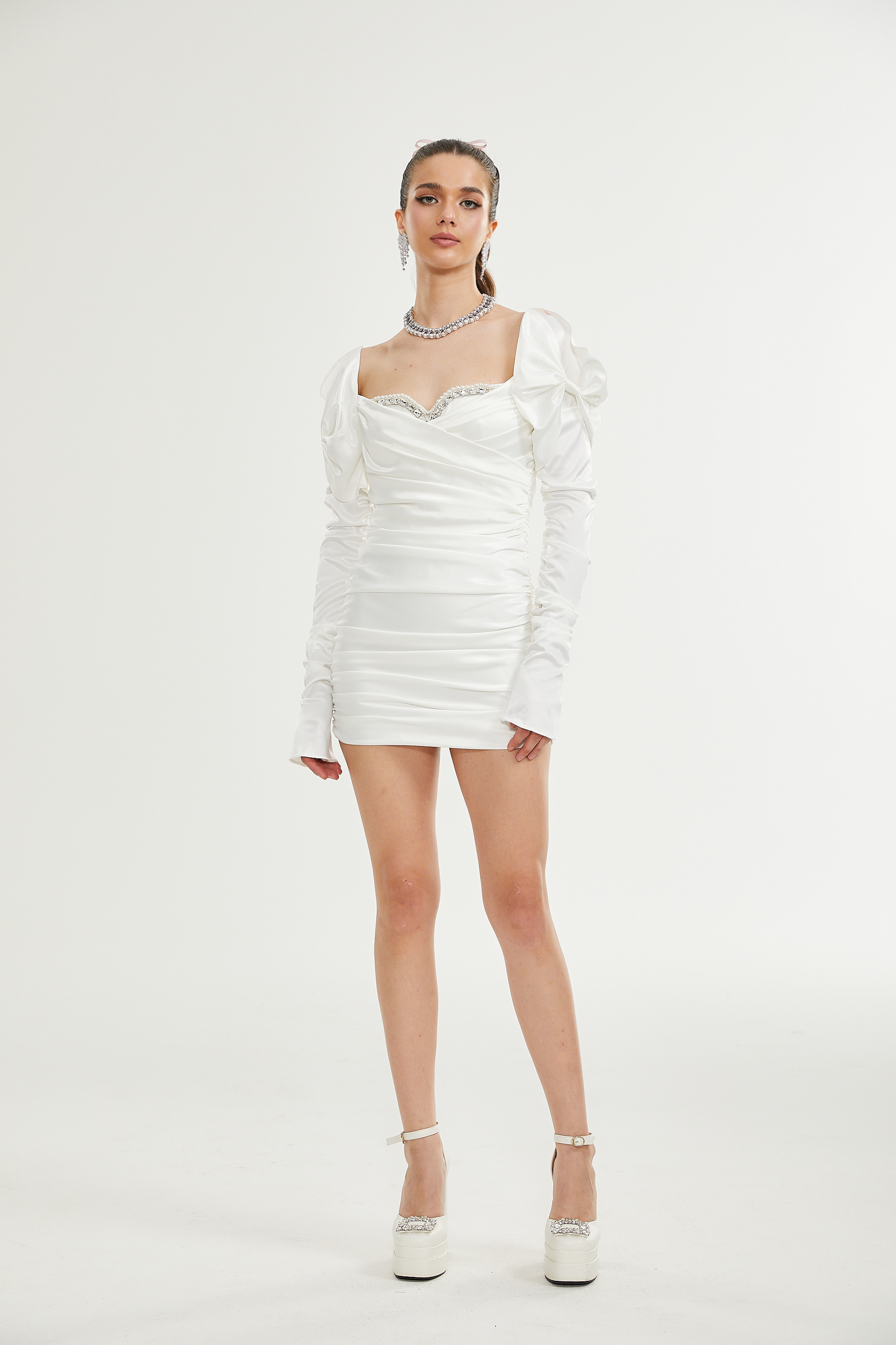 Avalon crystal ruched mini dress