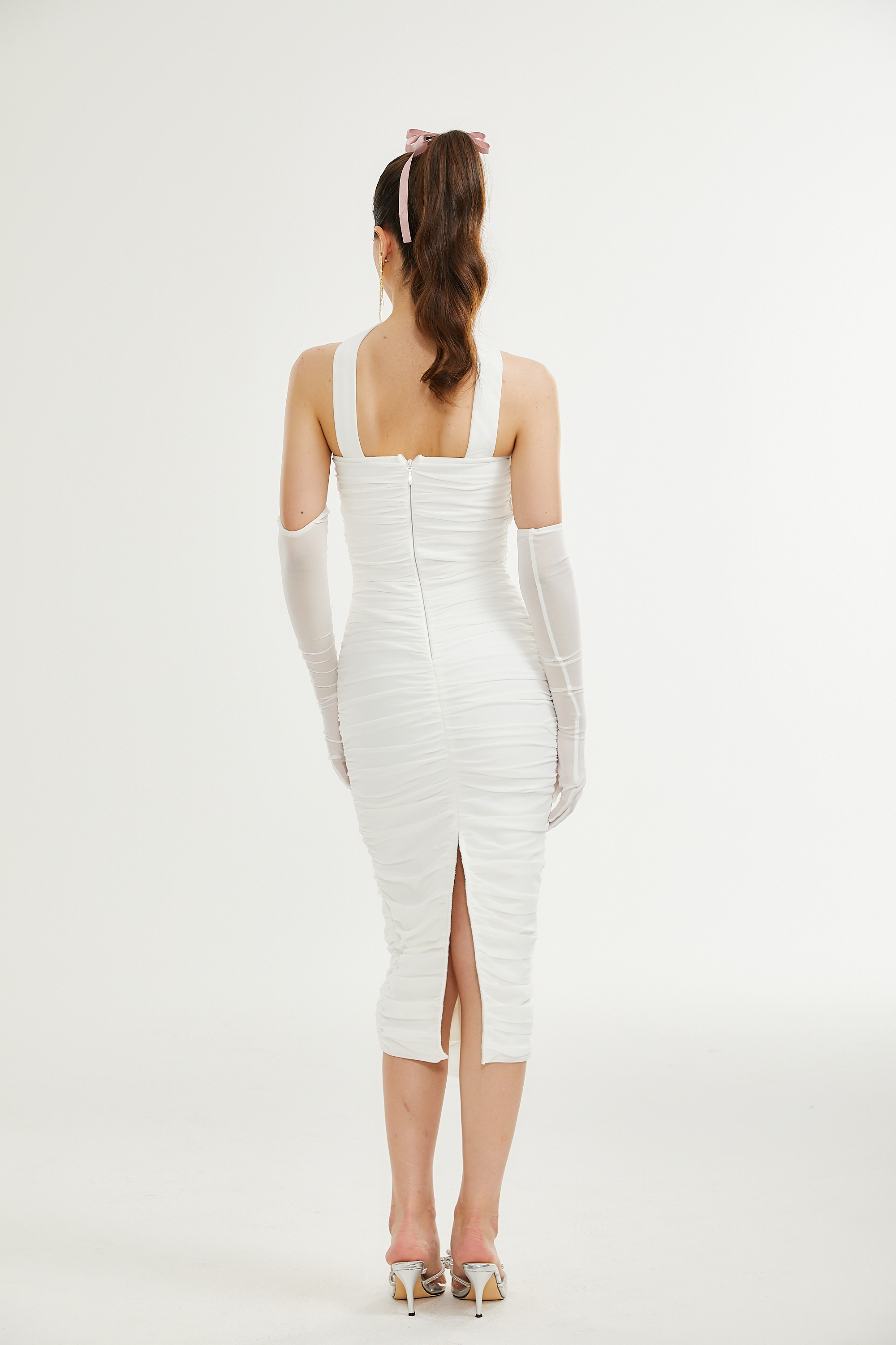 Pádraigín white mesh gathered midi dress