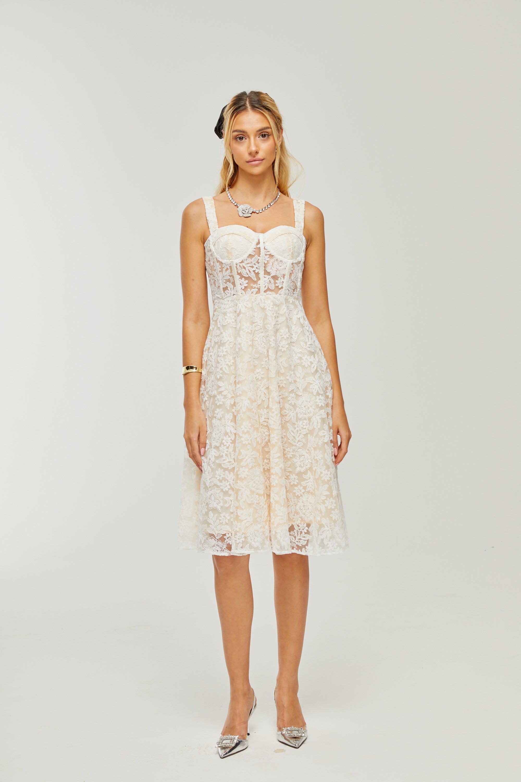 Gaia embroidered corset midi dress