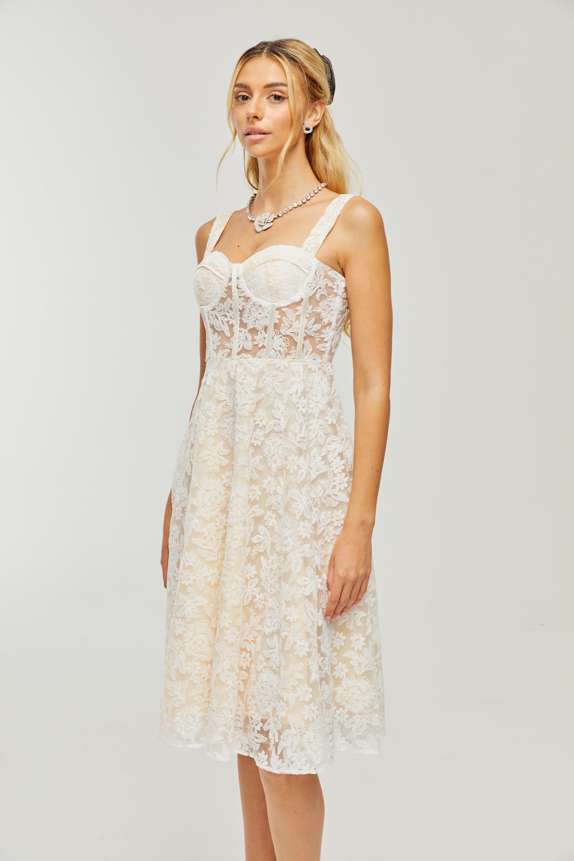 Gaia embroidered corset midi dress