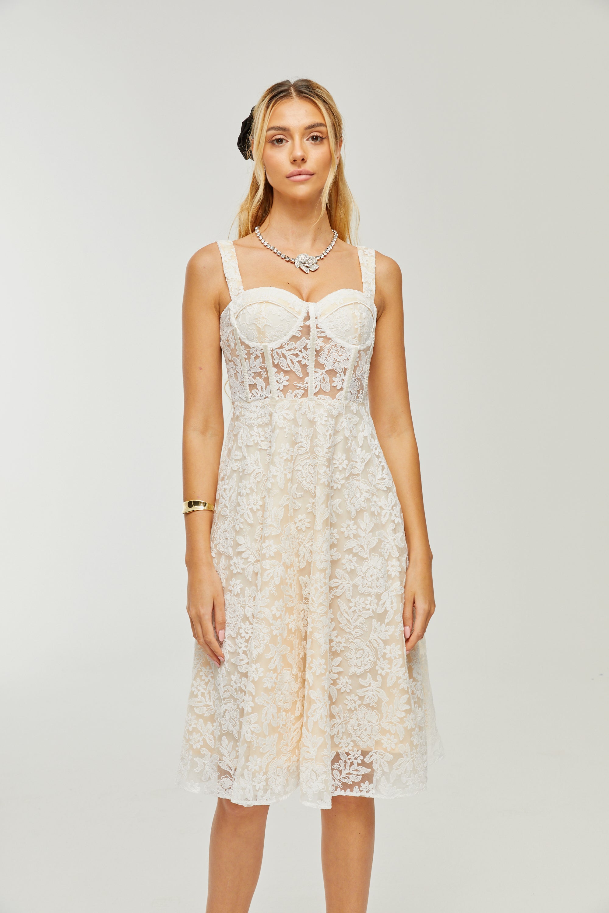 Gaia embroidered corset midi dress