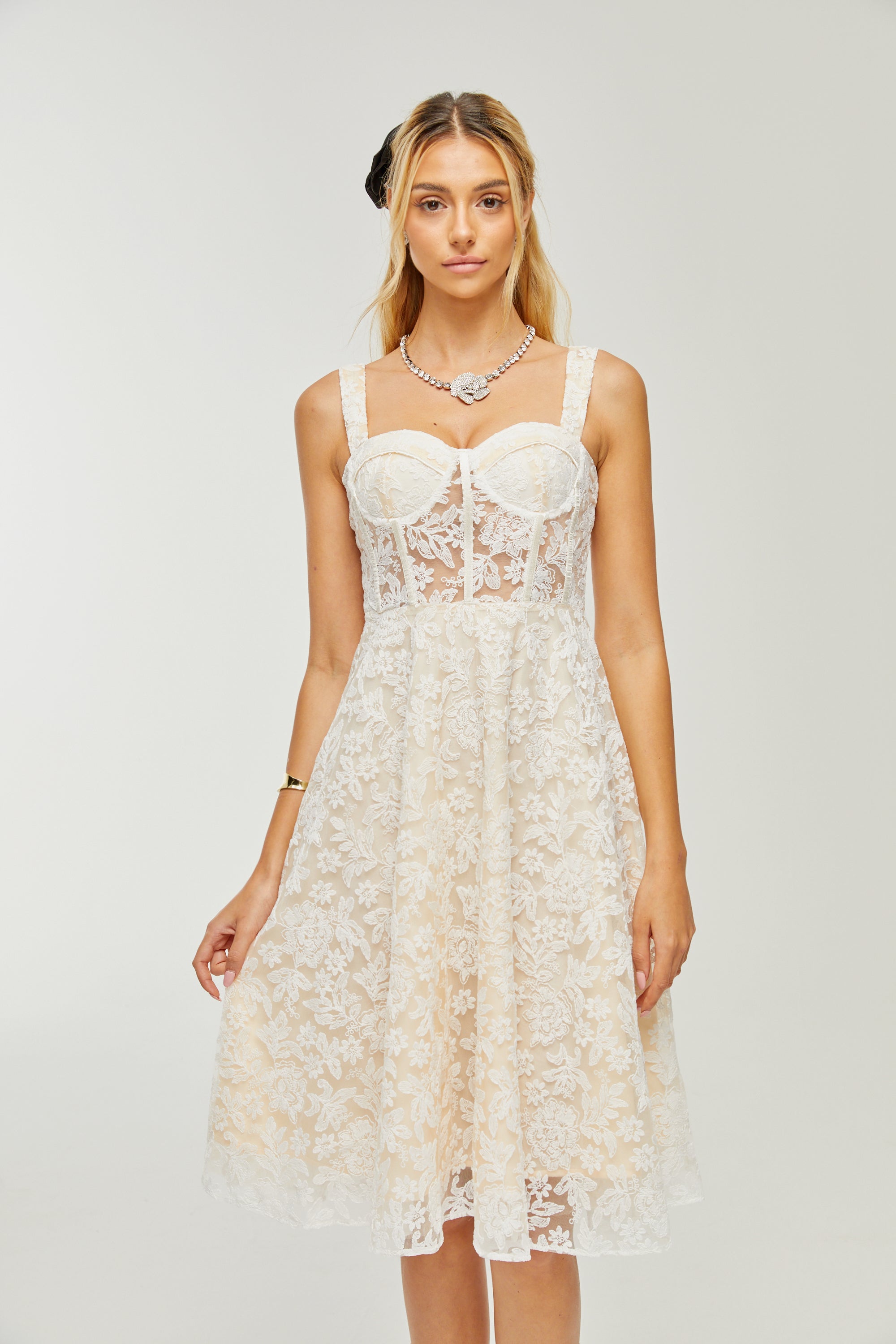 Gaia embroidered corset midi dress