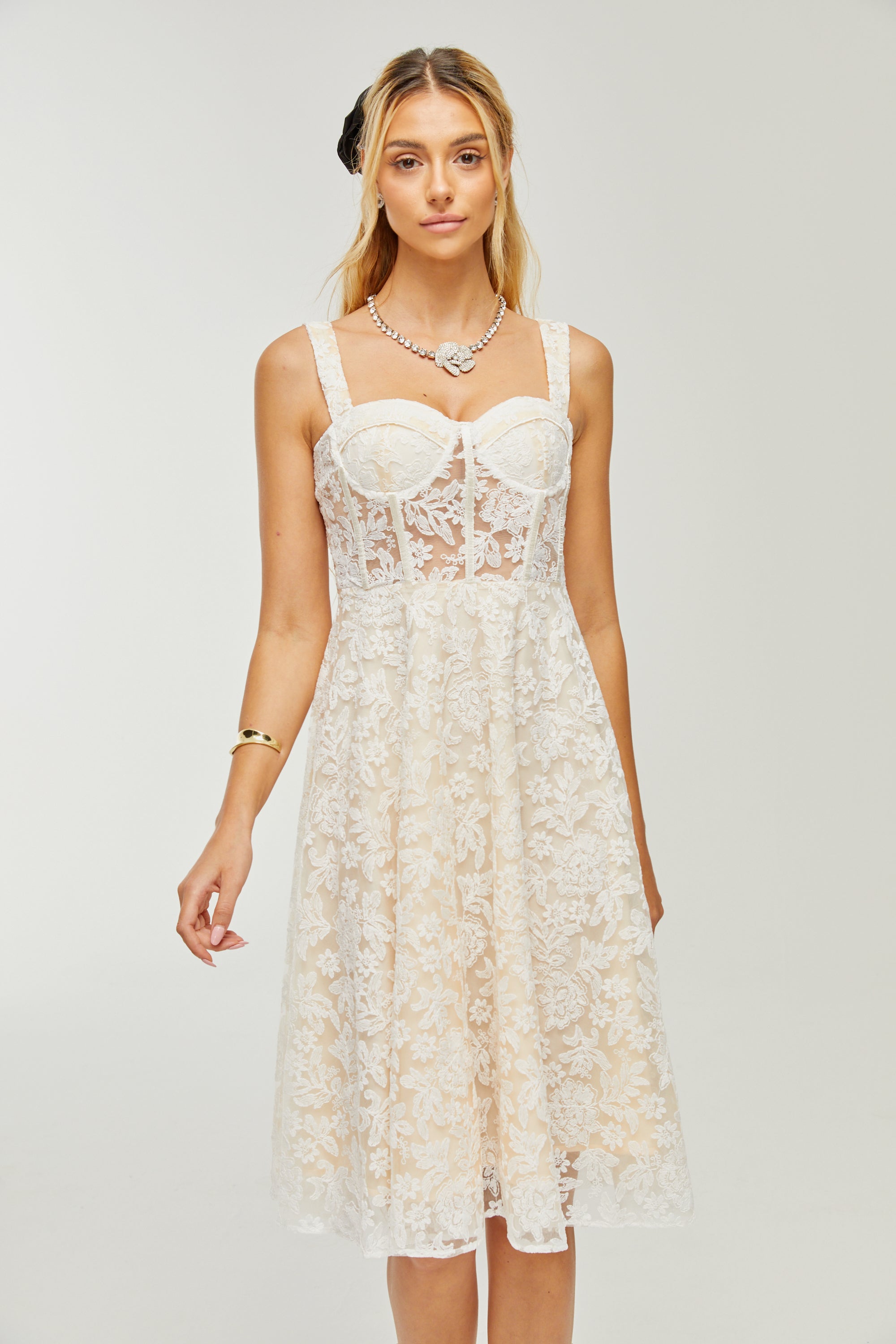 Gaia embroidered corset midi dress