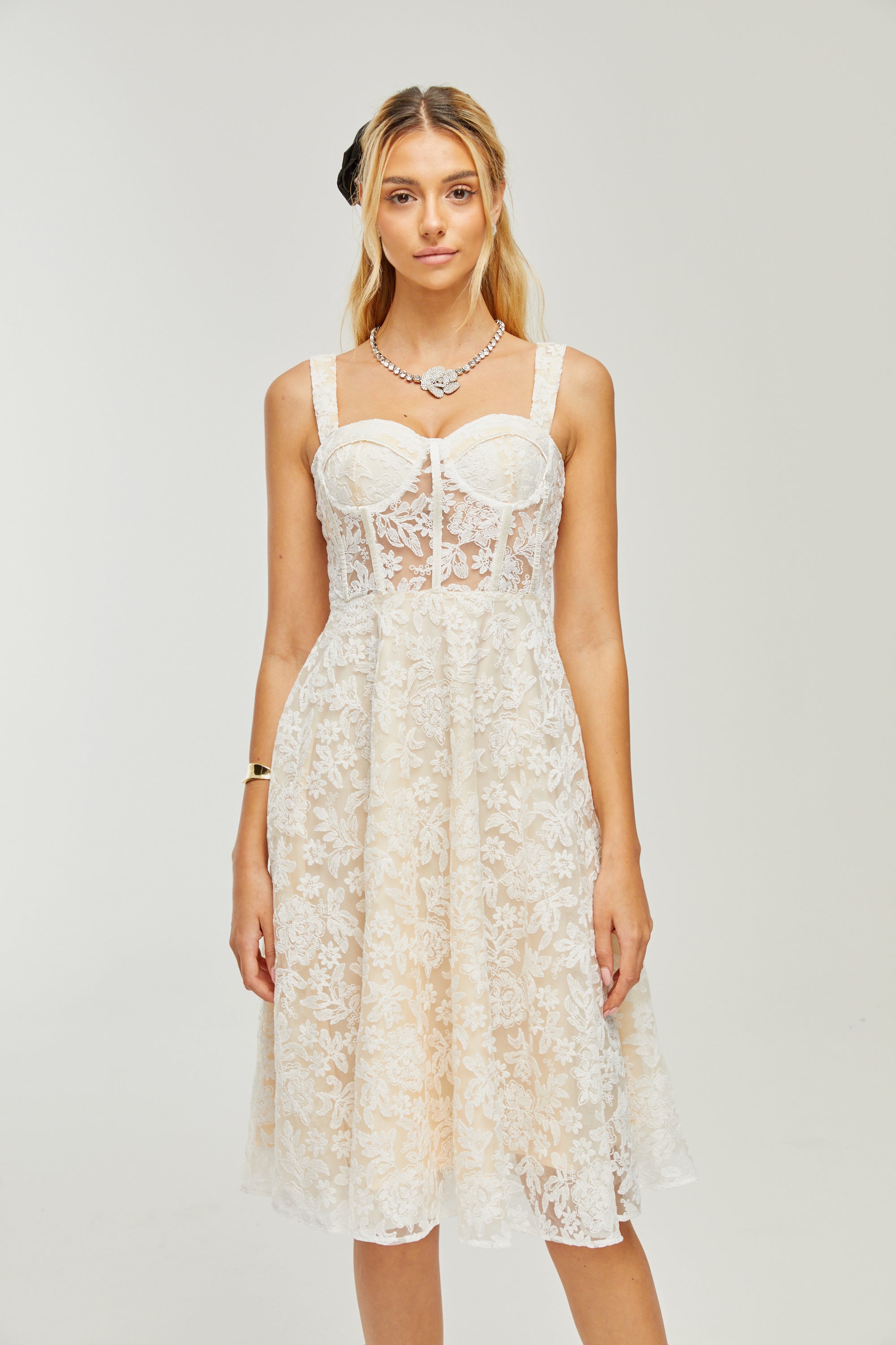 Gaia embroidered corset midi dress