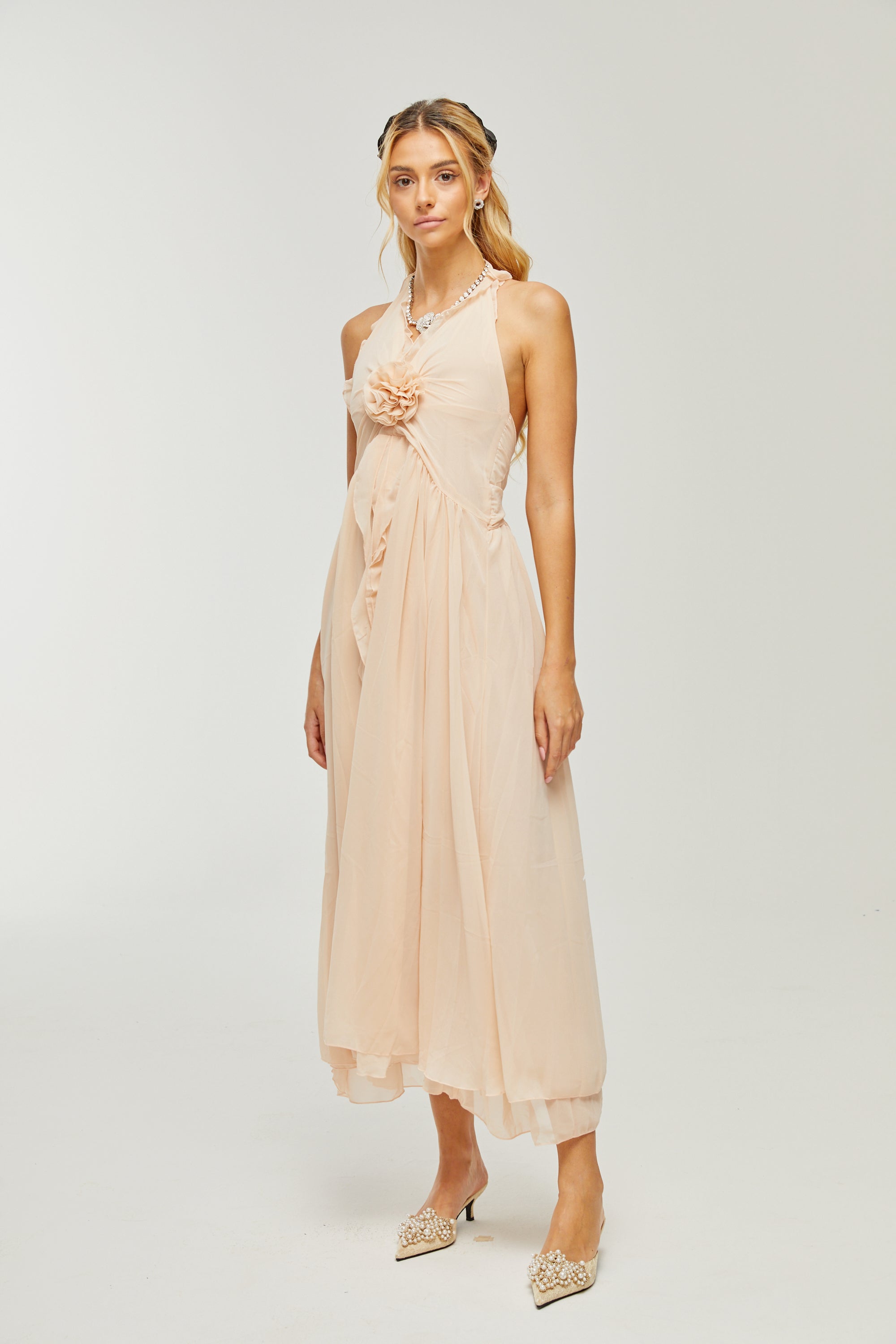 Élodie ruffled faux-flower maxi dress