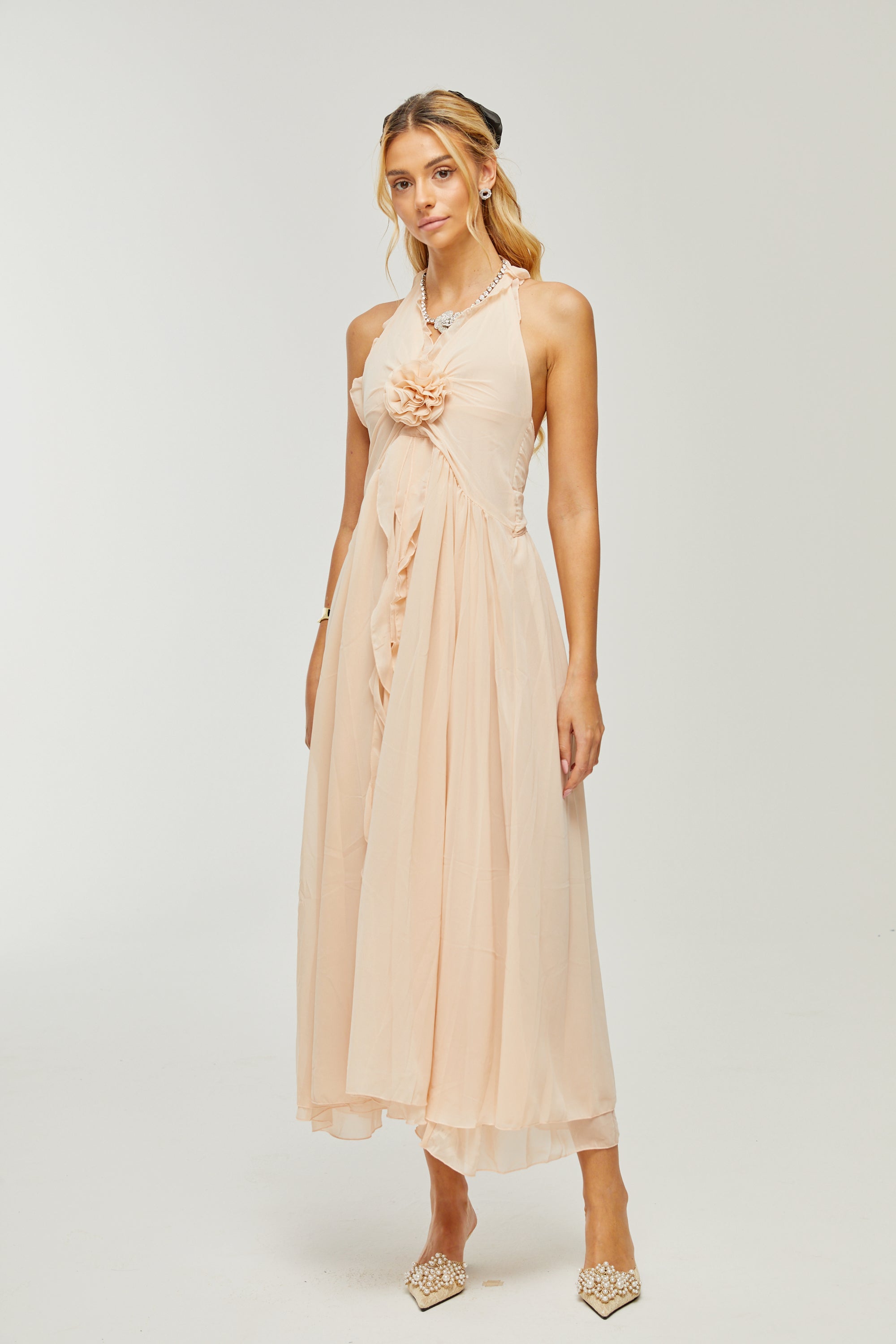 Élodie ruffled faux-flower maxi dress