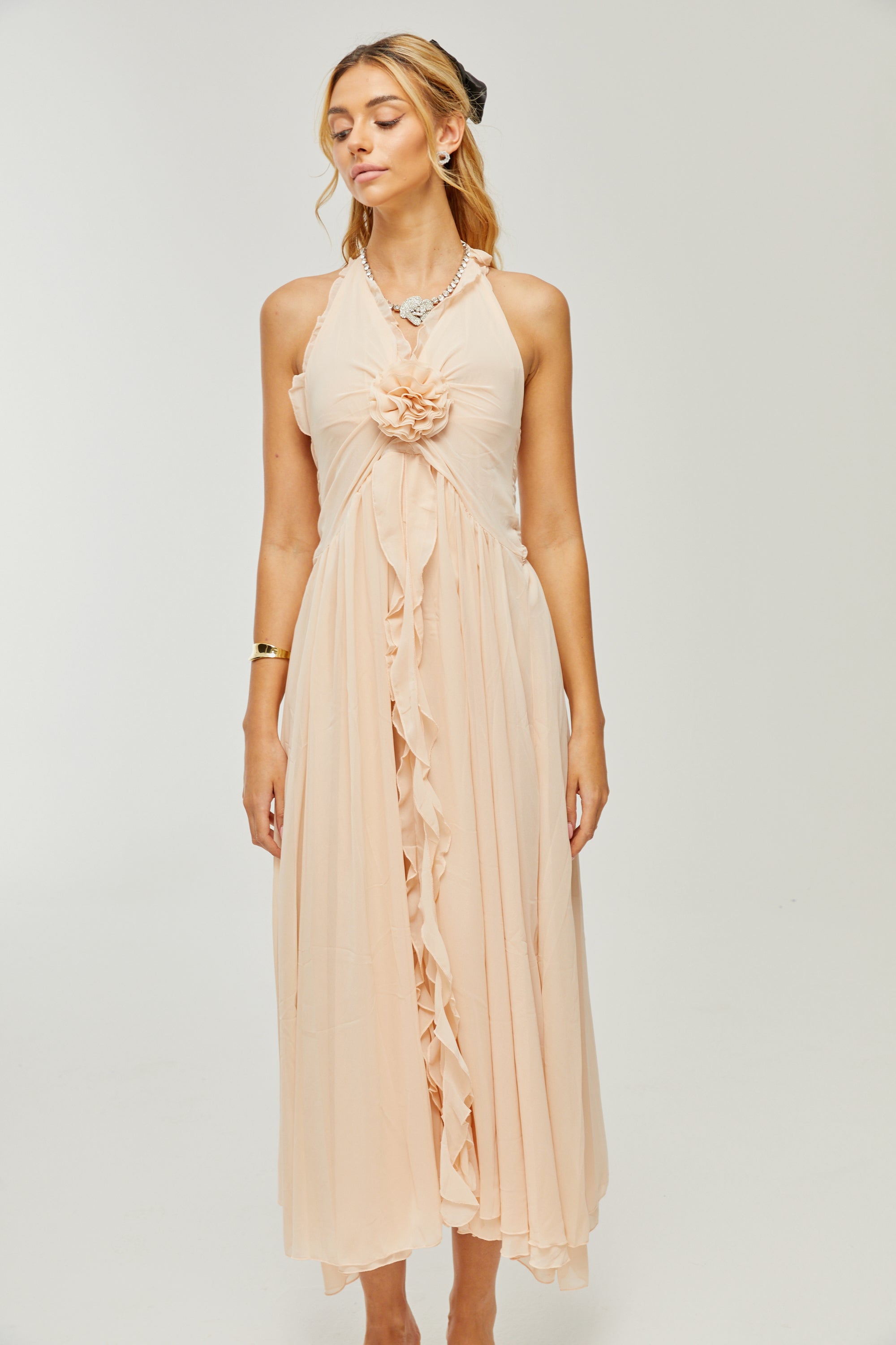 Élodie ruffled faux-flower maxi dress