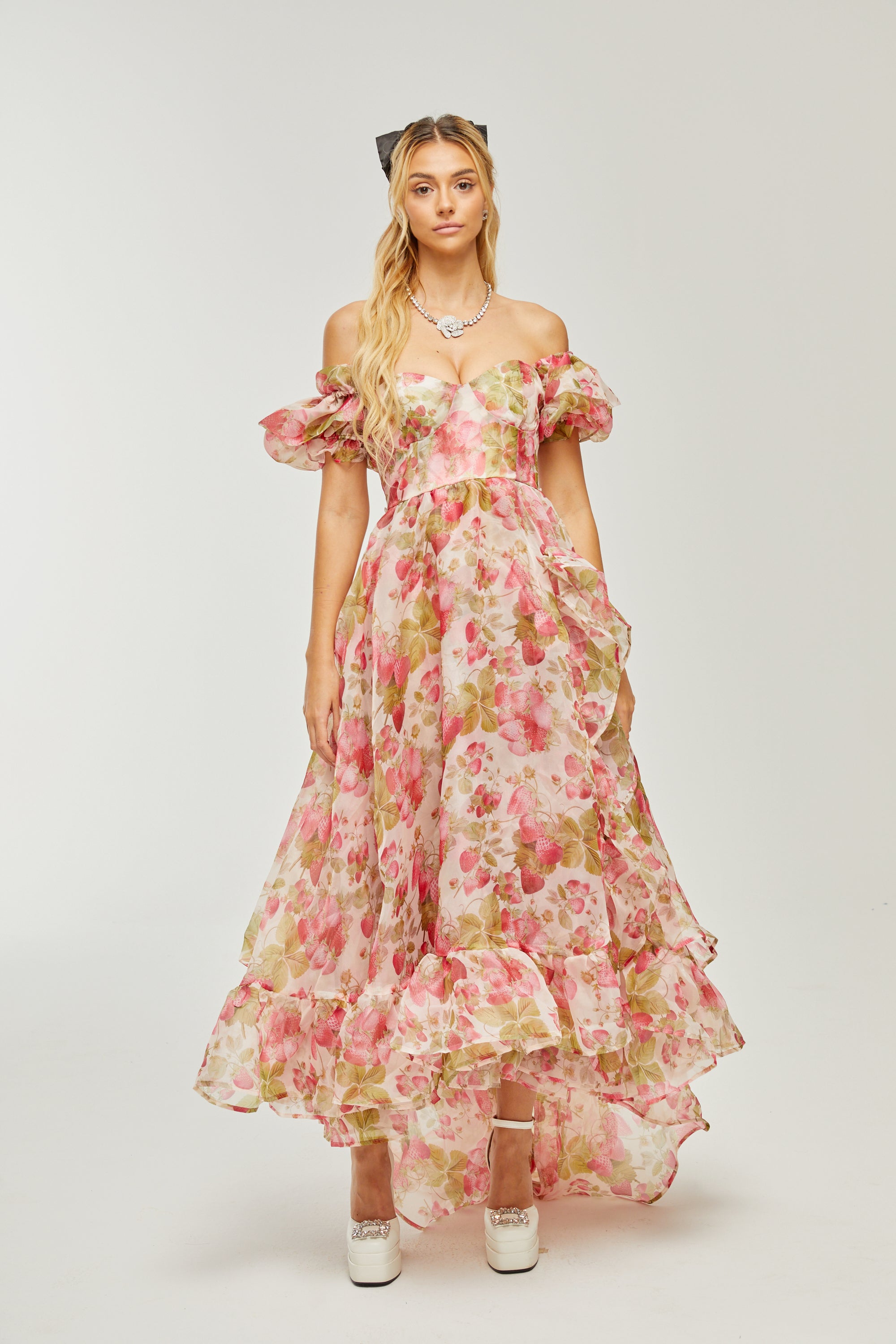 Geneviève fruit-print ruffled maxi dress