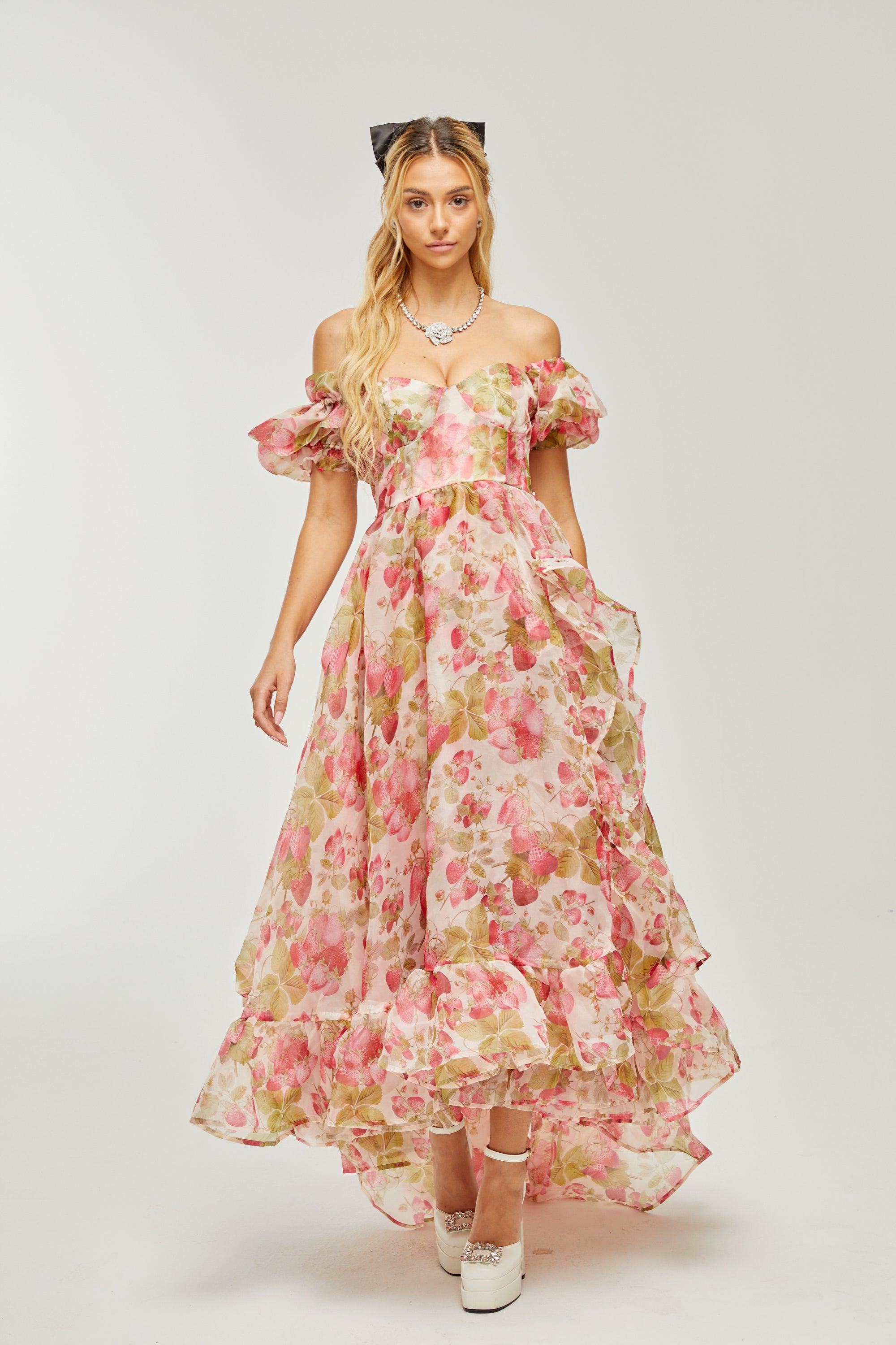 Geneviève fruit-print ruffled maxi dress