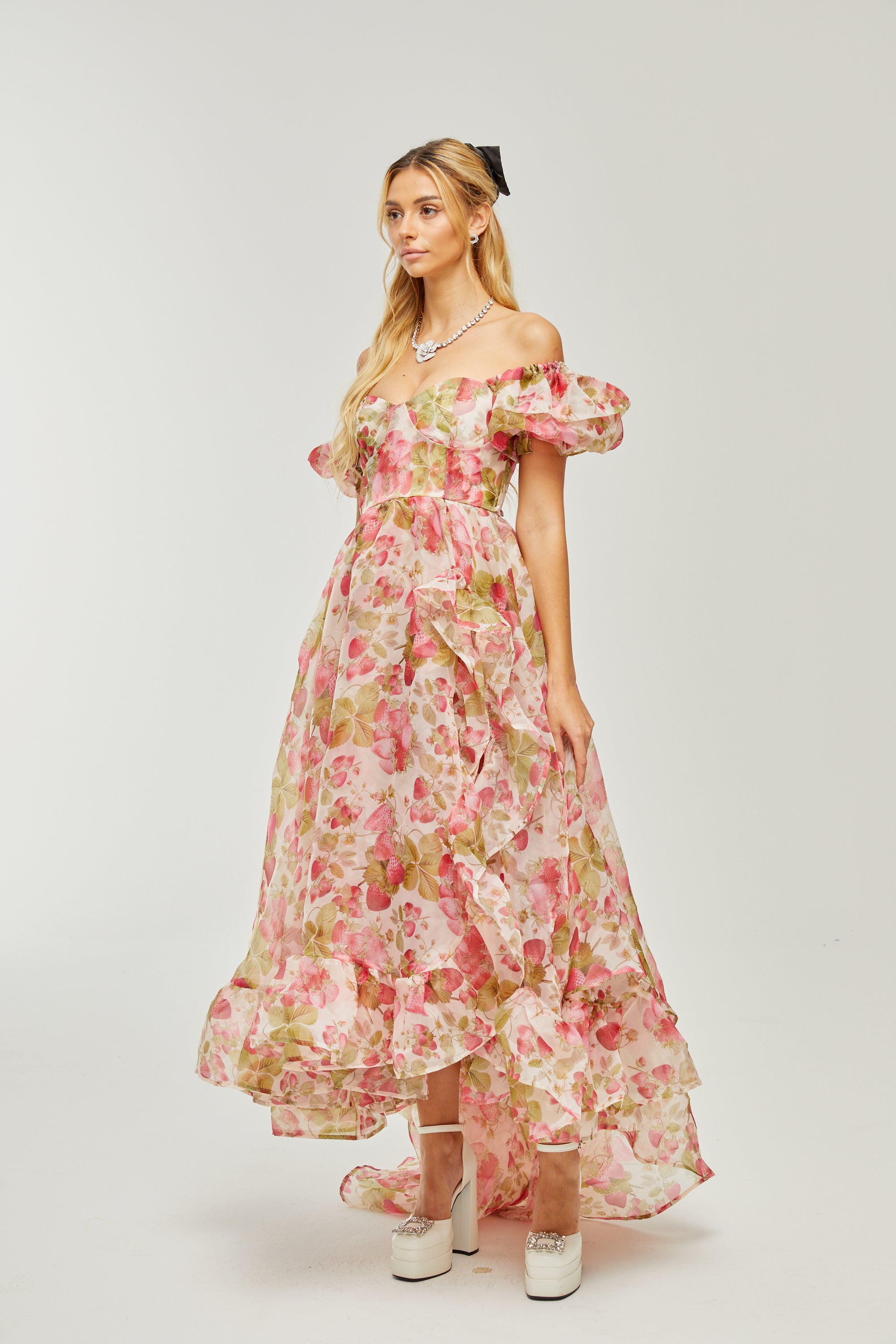 Geneviève fruit-print ruffled maxi dress