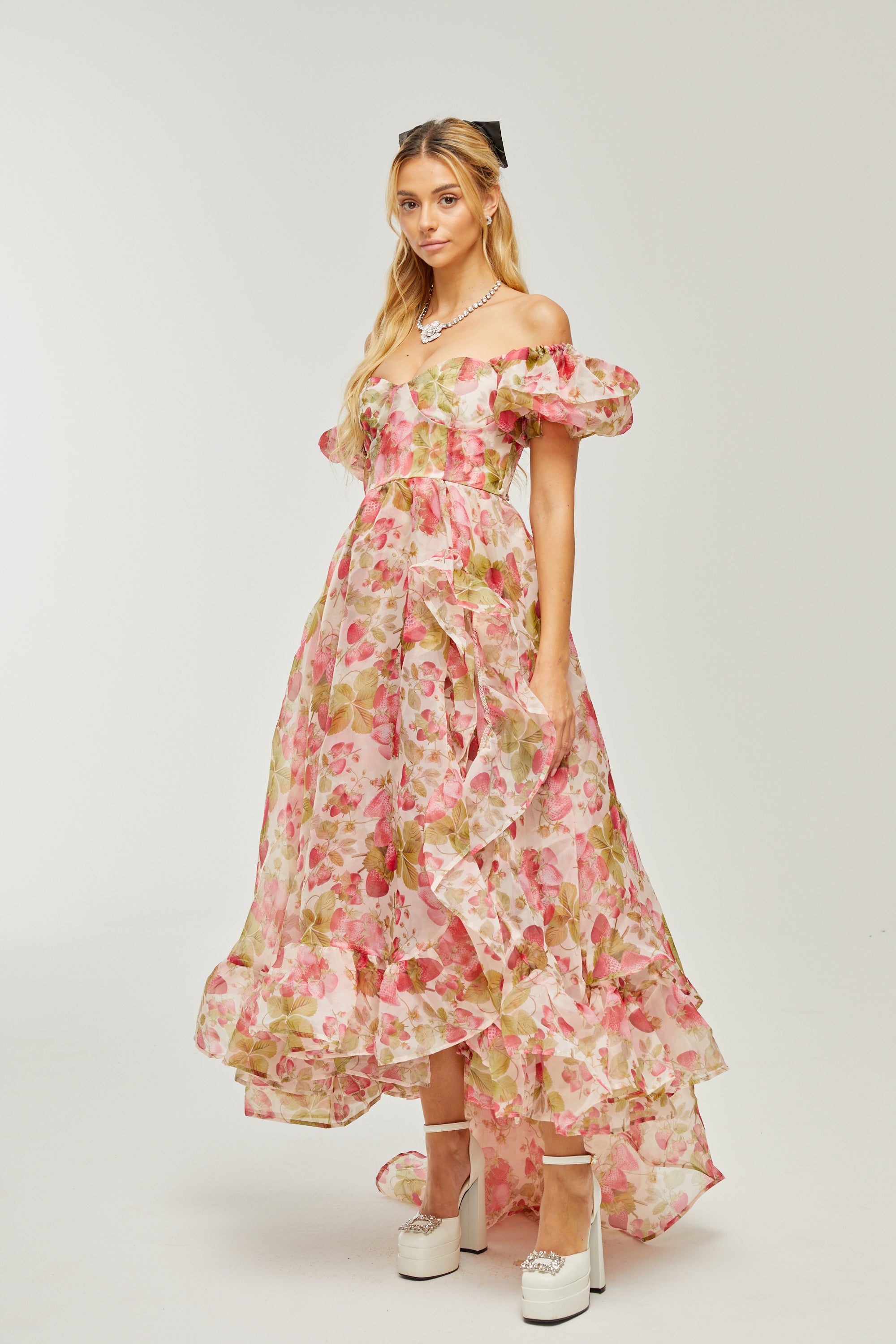 Geneviève fruit-print ruffled maxi dress