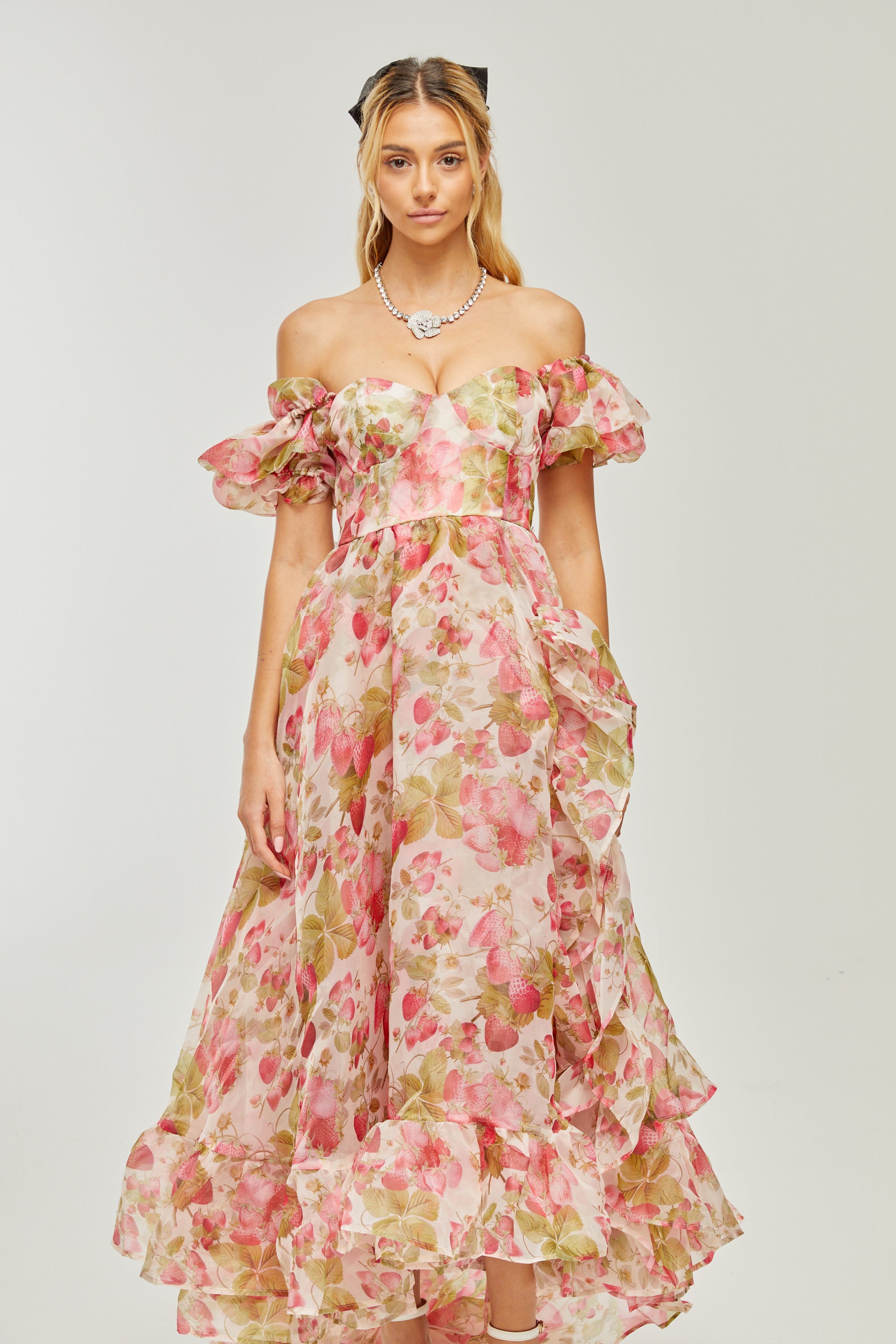 Geneviève fruit-print ruffled maxi dress