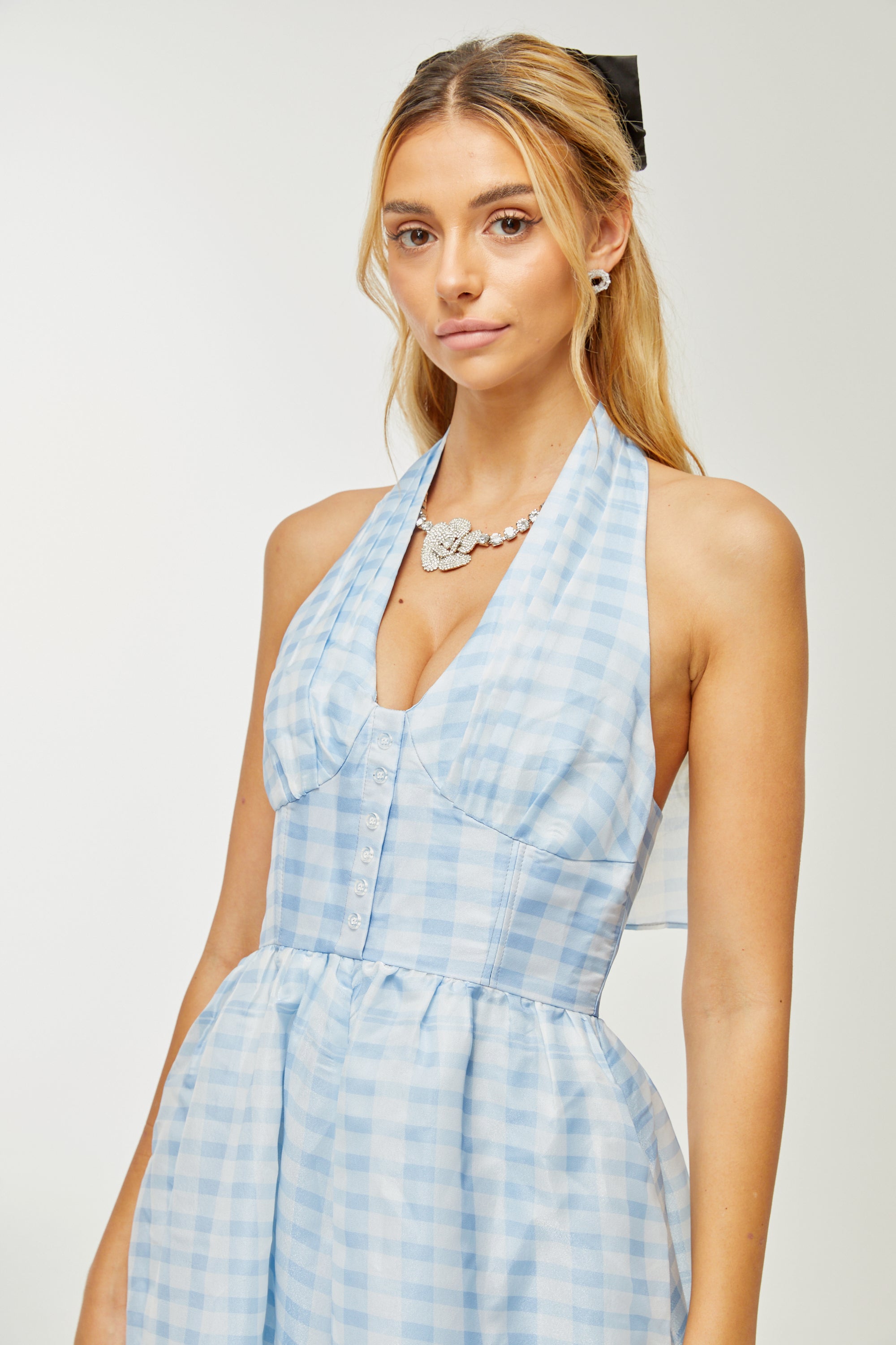 Zaira check-print halterneck midi dress