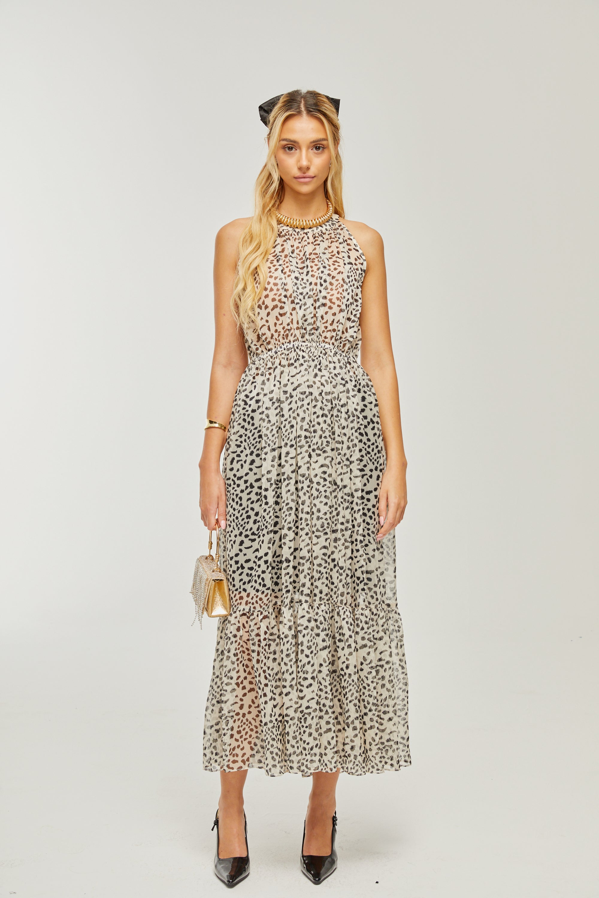 Adèle sleeveless leopard-print midi dress