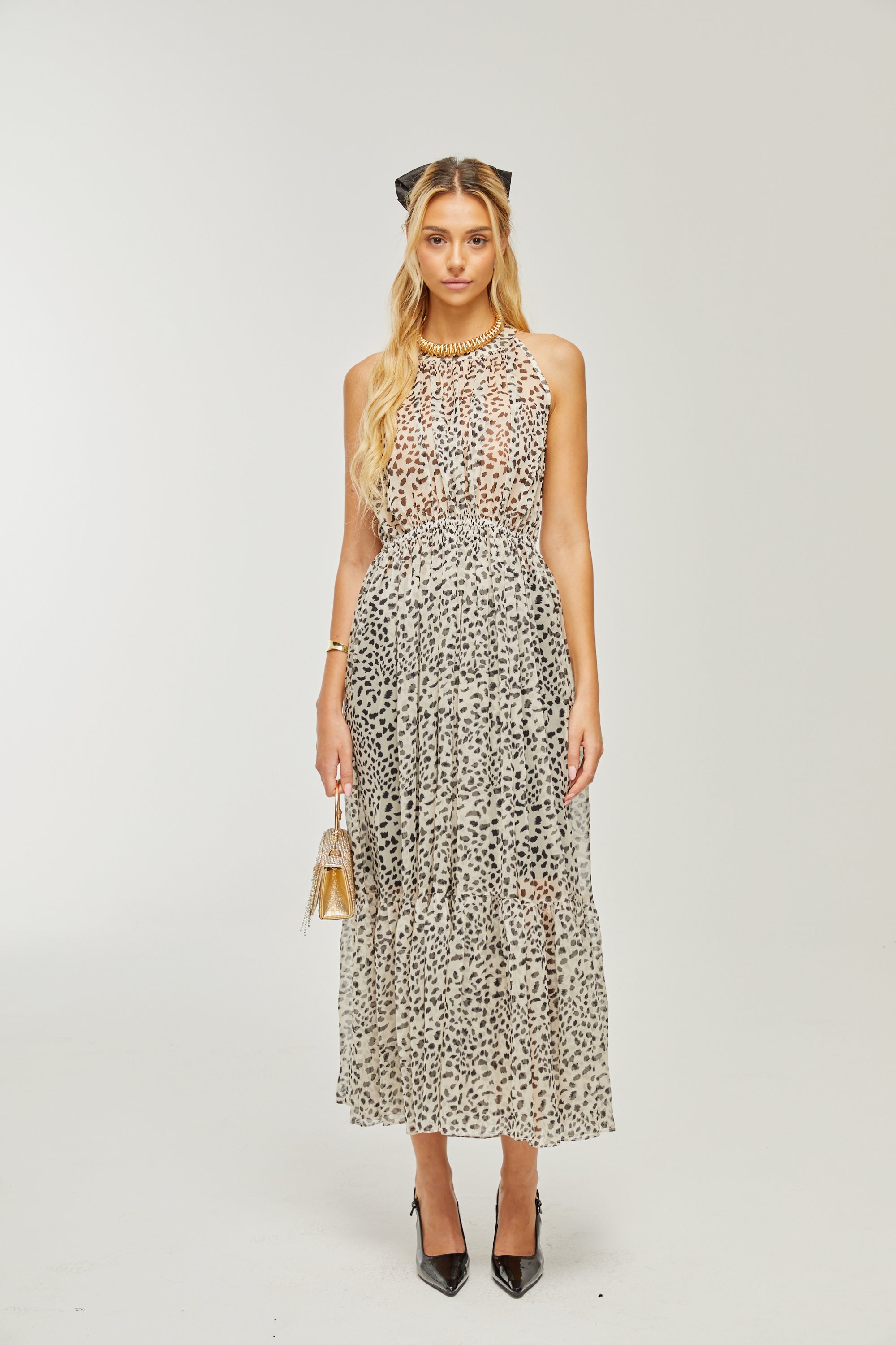 Adèle sleeveless leopard-print midi dress