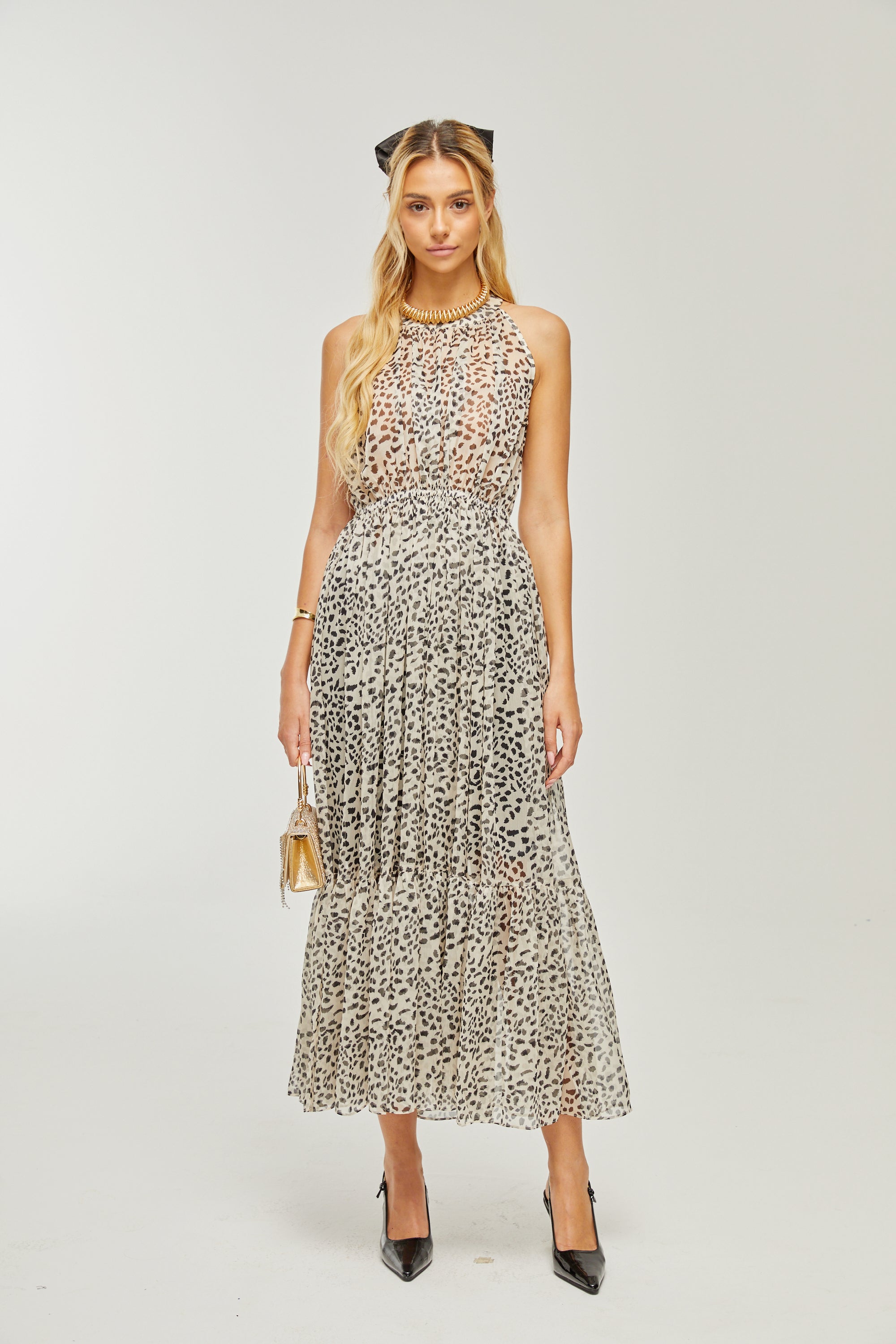 Adèle sleeveless leopard-print midi dress