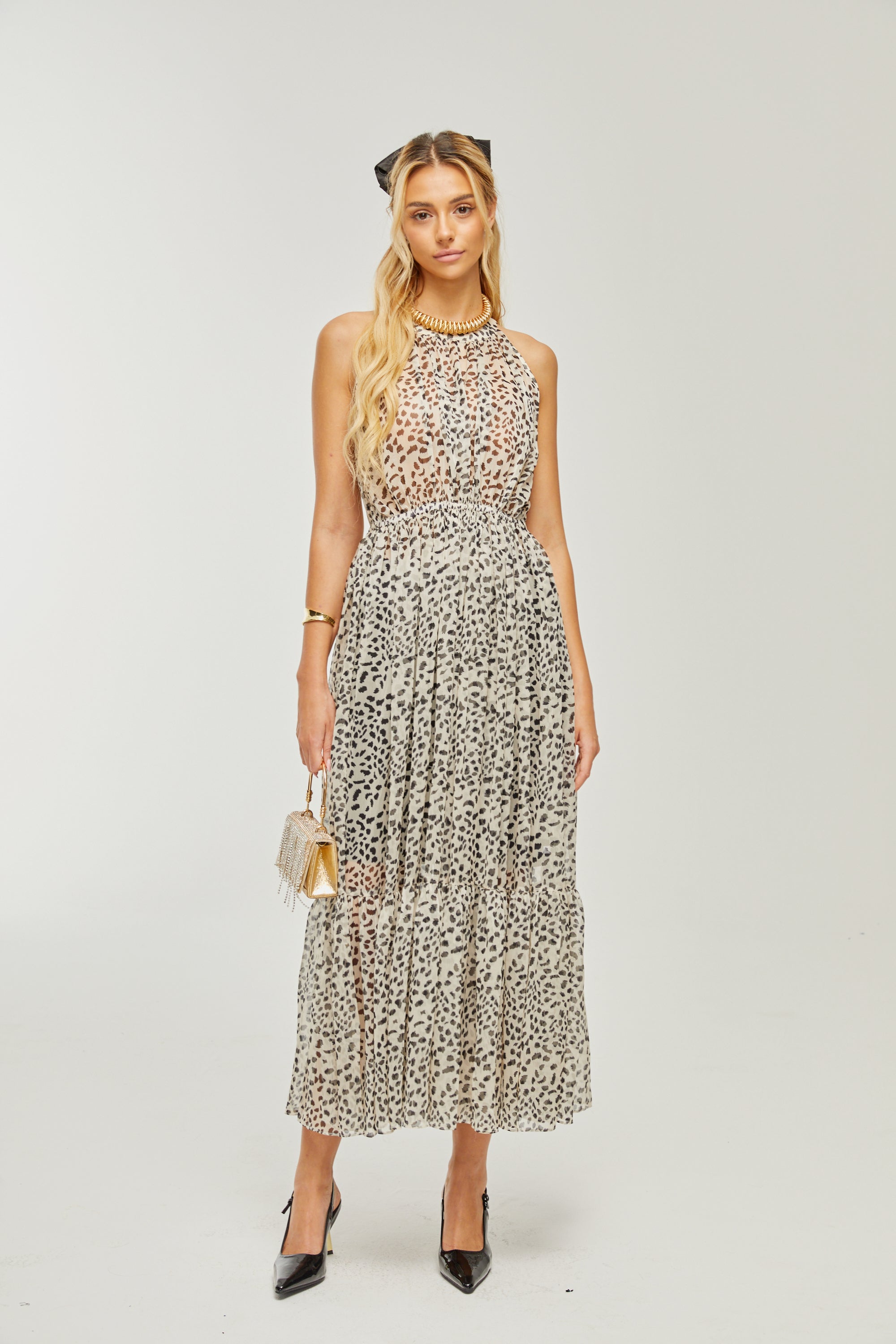 Adèle sleeveless leopard-print midi dress