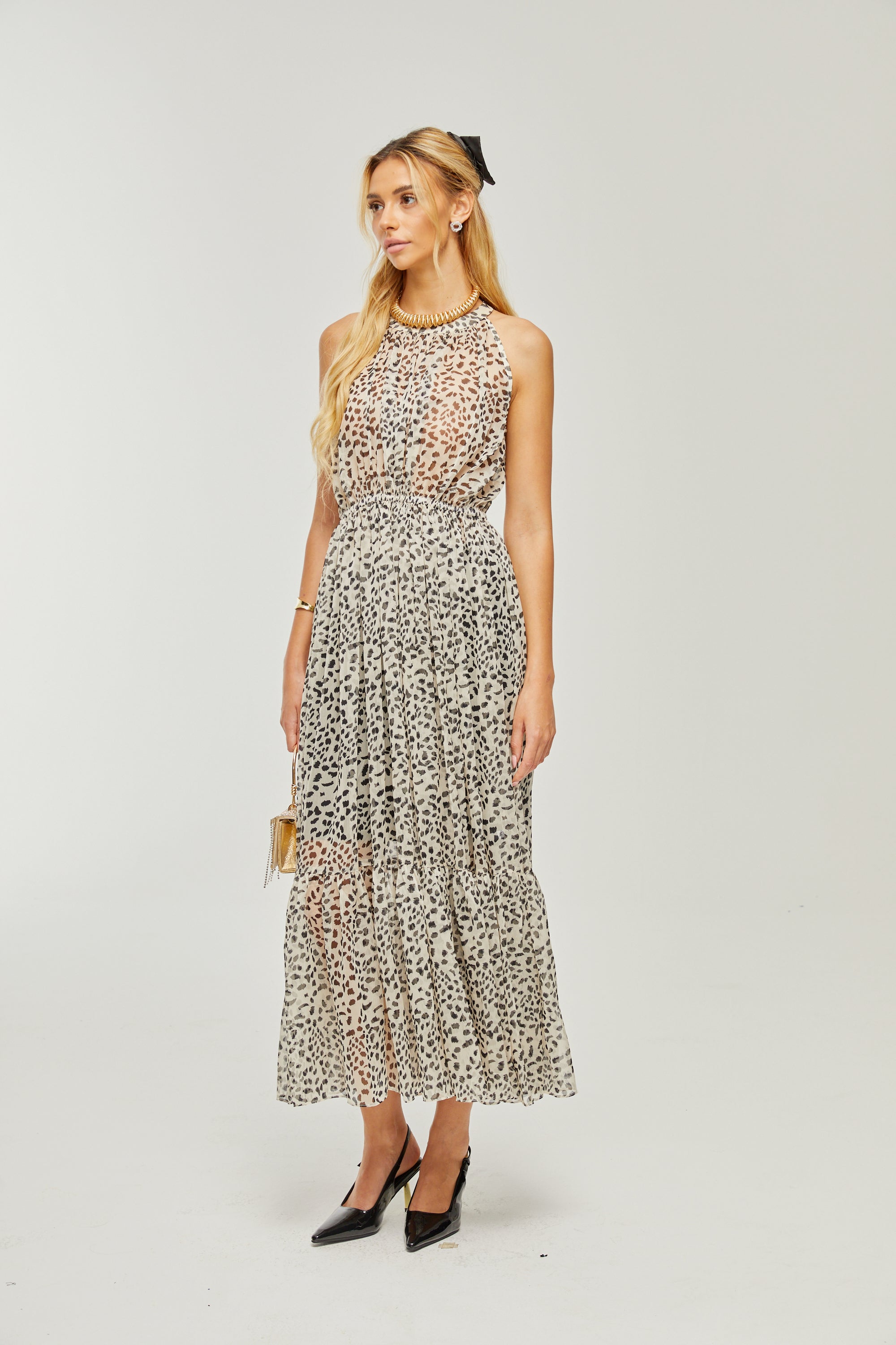 Adèle sleeveless leopard-print midi dress