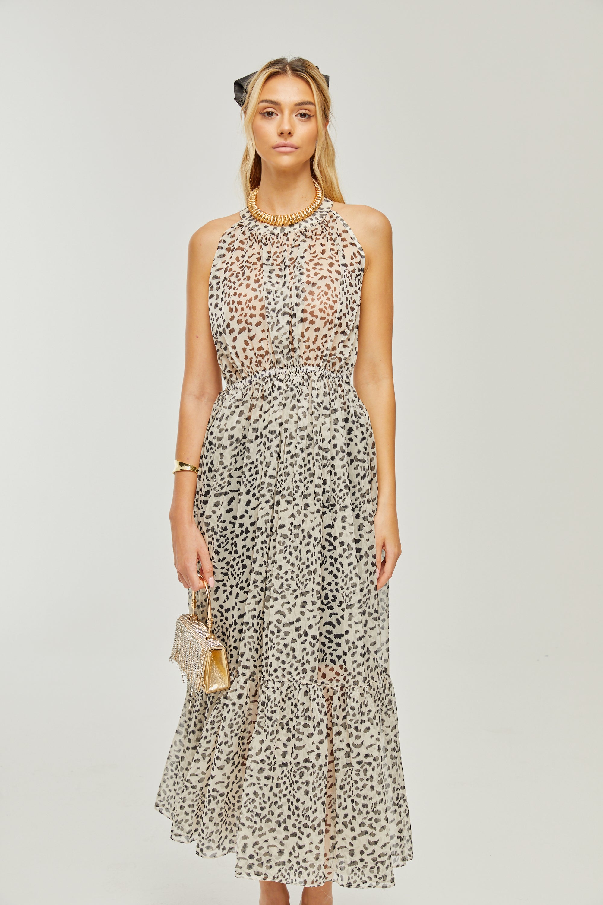 Adèle sleeveless leopard-print midi dress