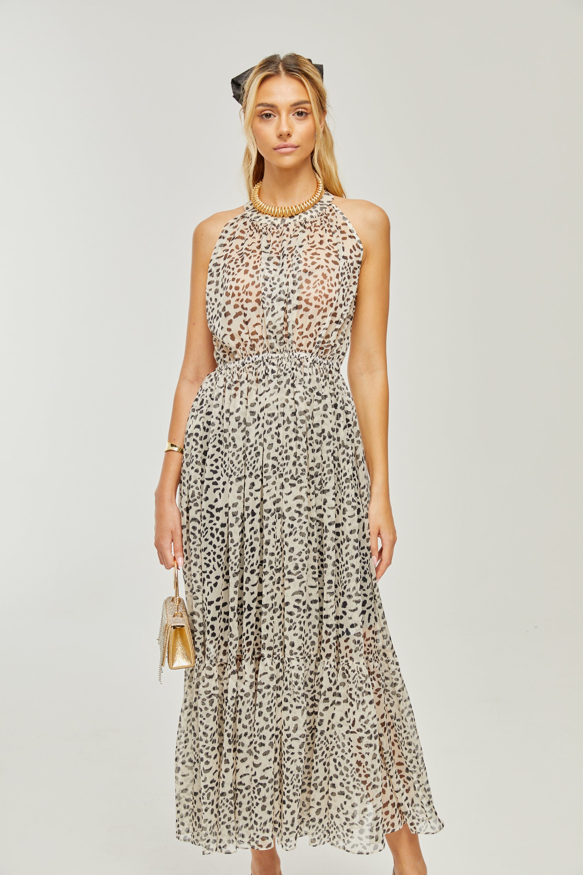 Adèle sleeveless leopard-print midi dress