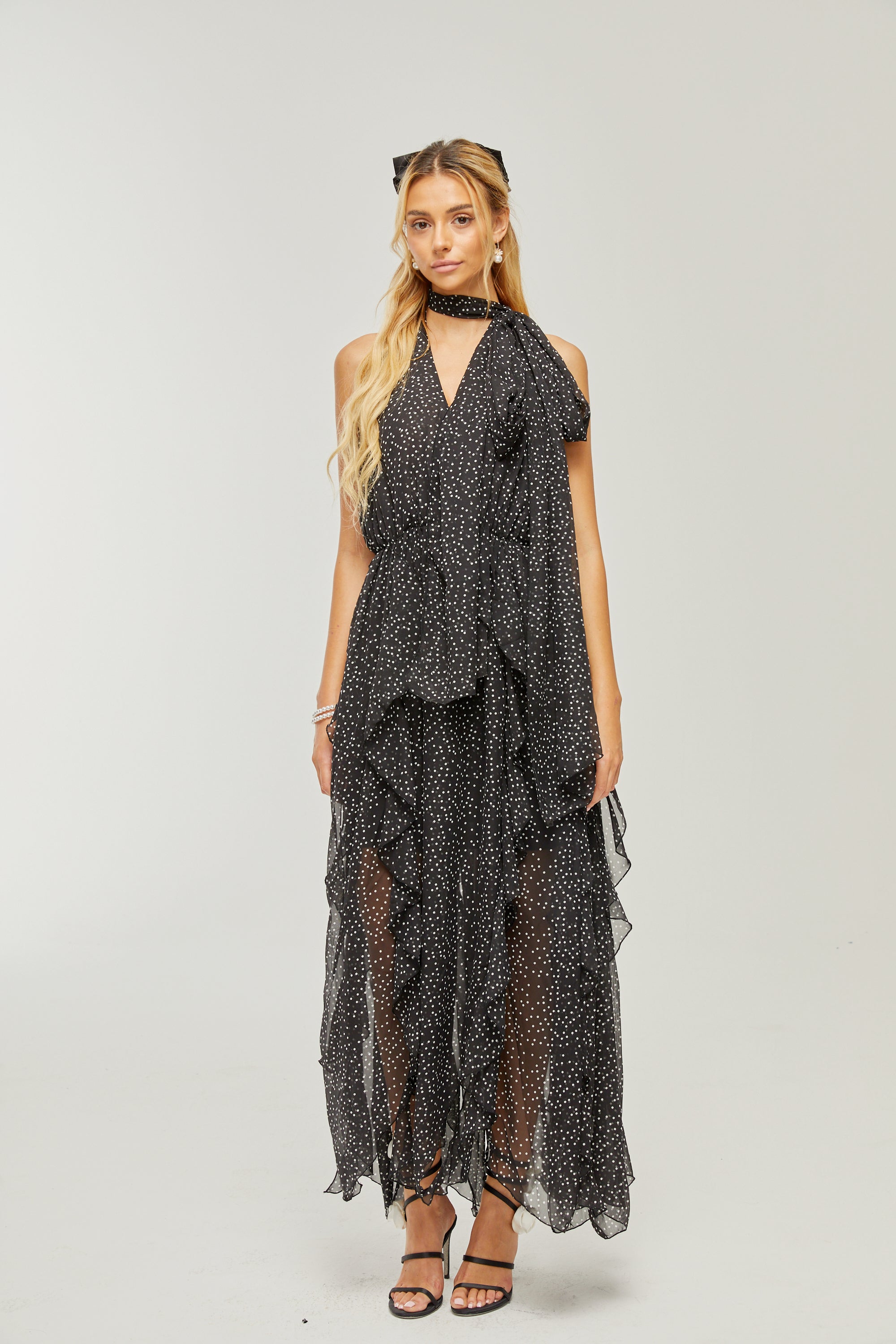 Yvette polka-dot ruffled maxi dress