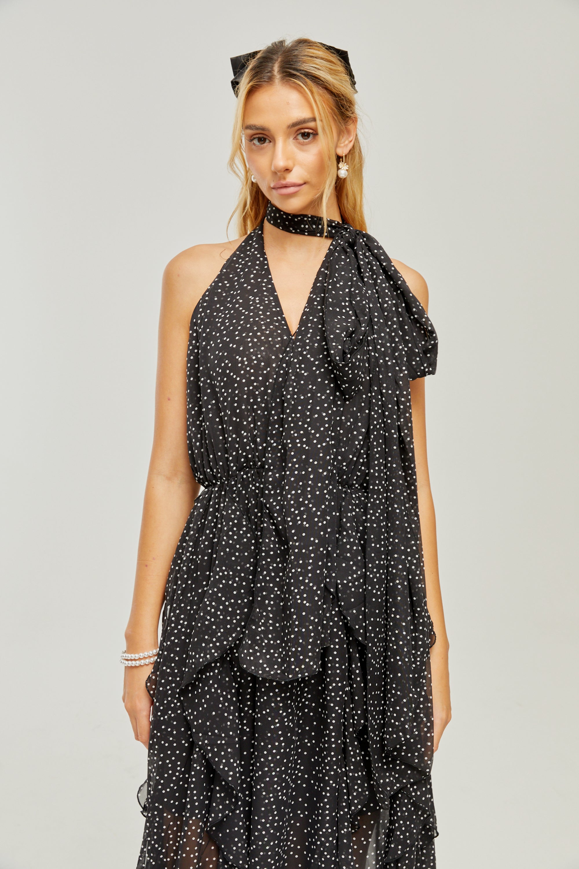 Yvette polka-dot ruffled maxi dress