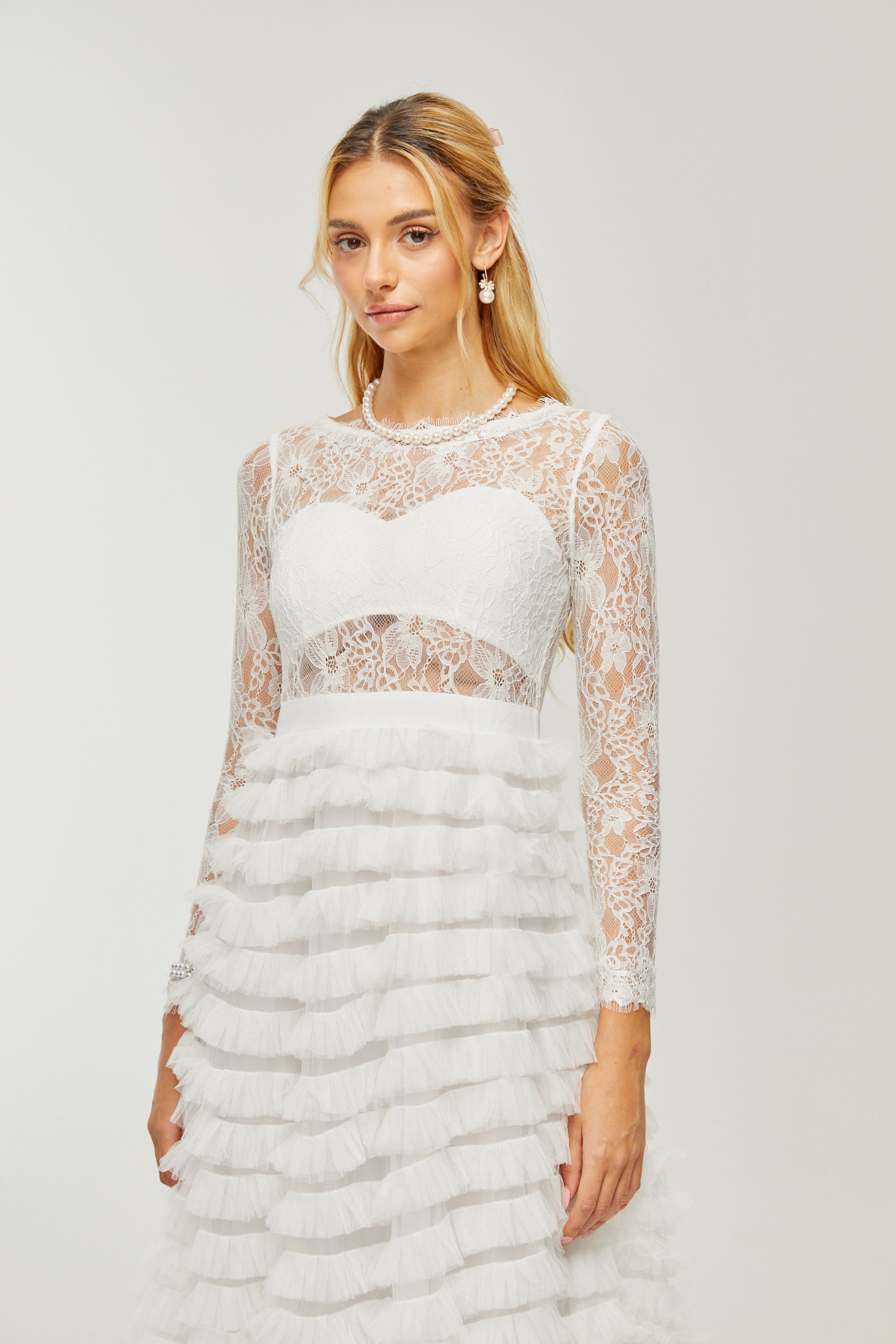 Philippine lace layered high-waisted midi dress