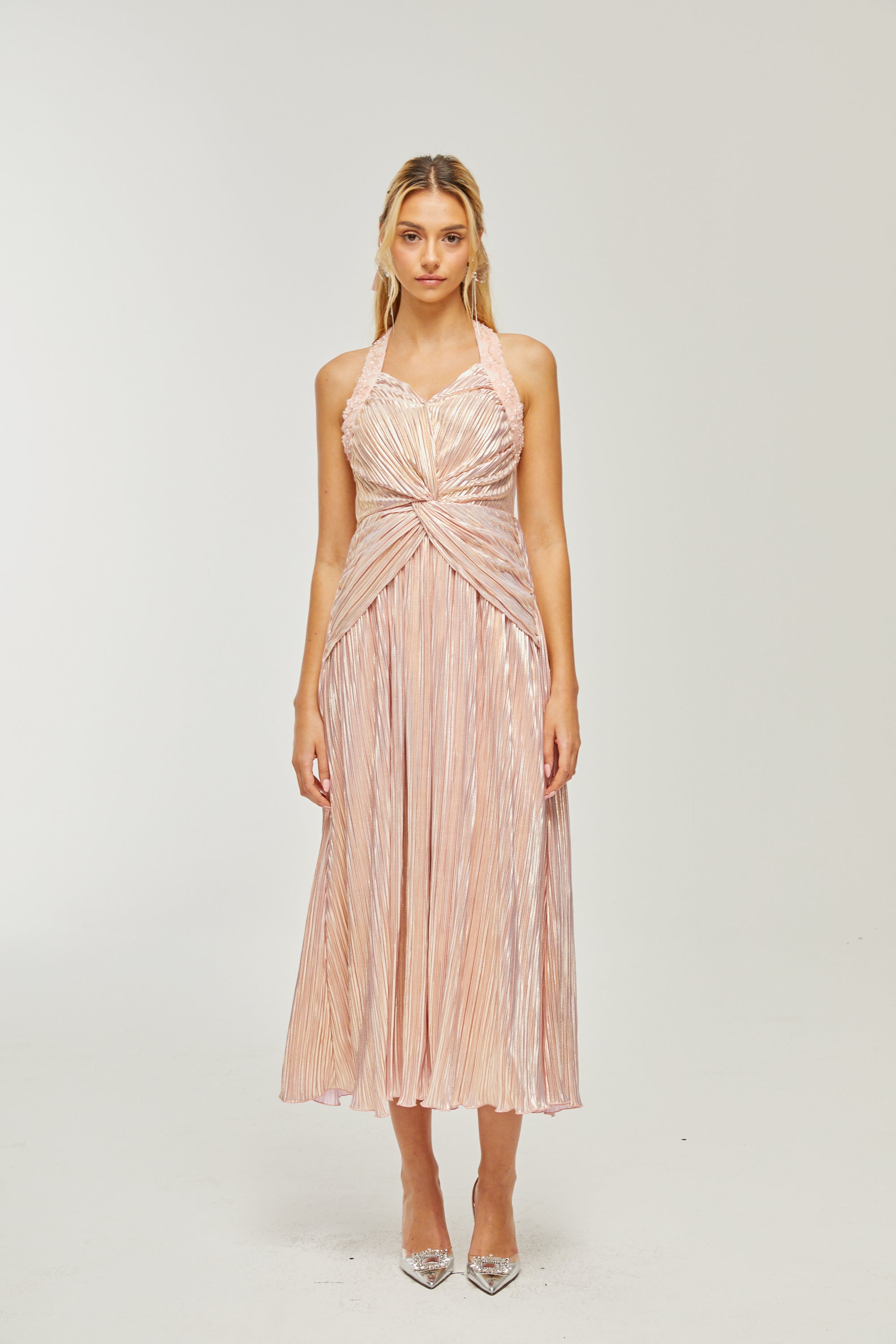 Fabienne crystal-embellished pleated midi dress