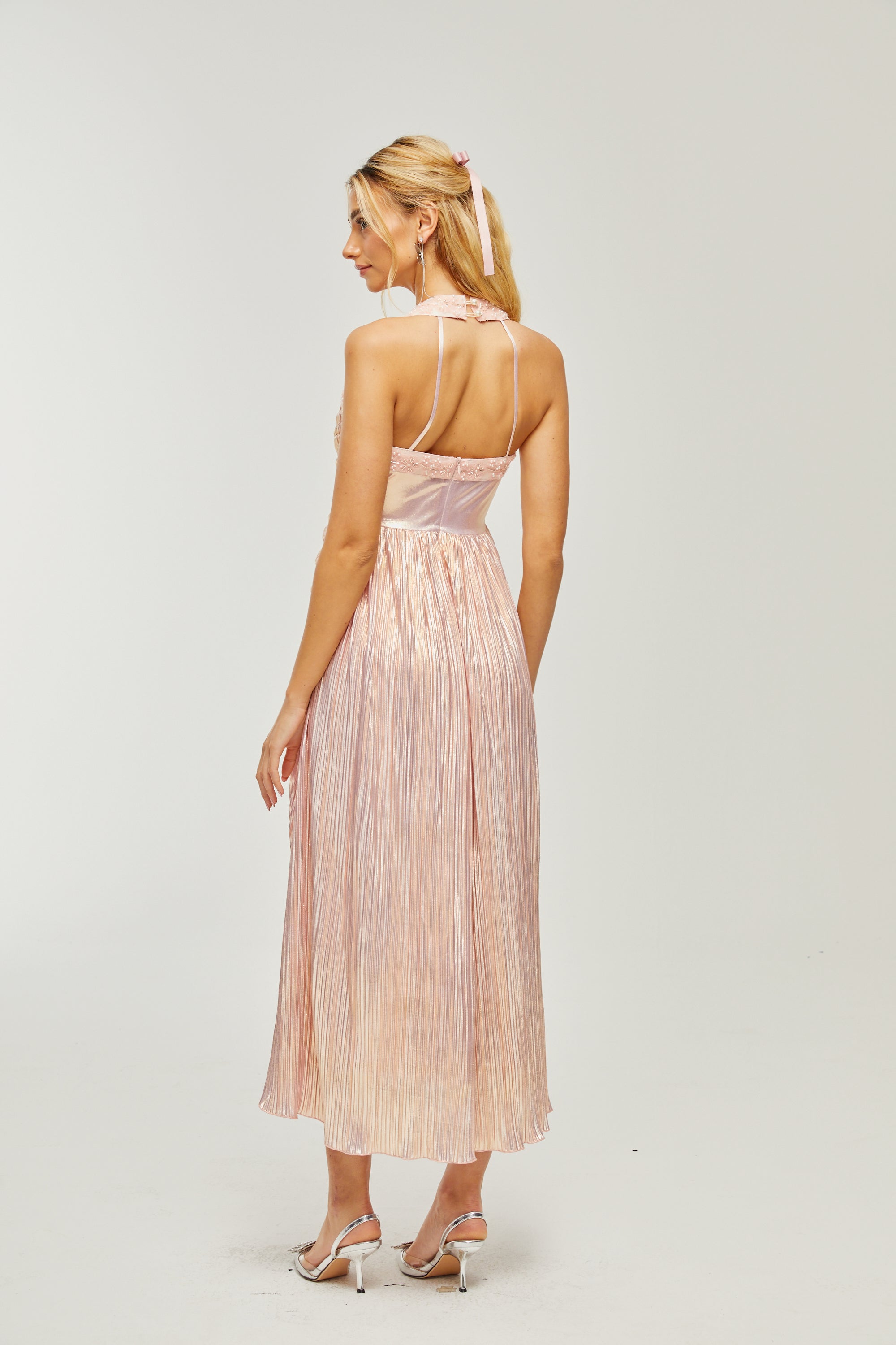 Fabienne crystal-embellished pleated midi dress