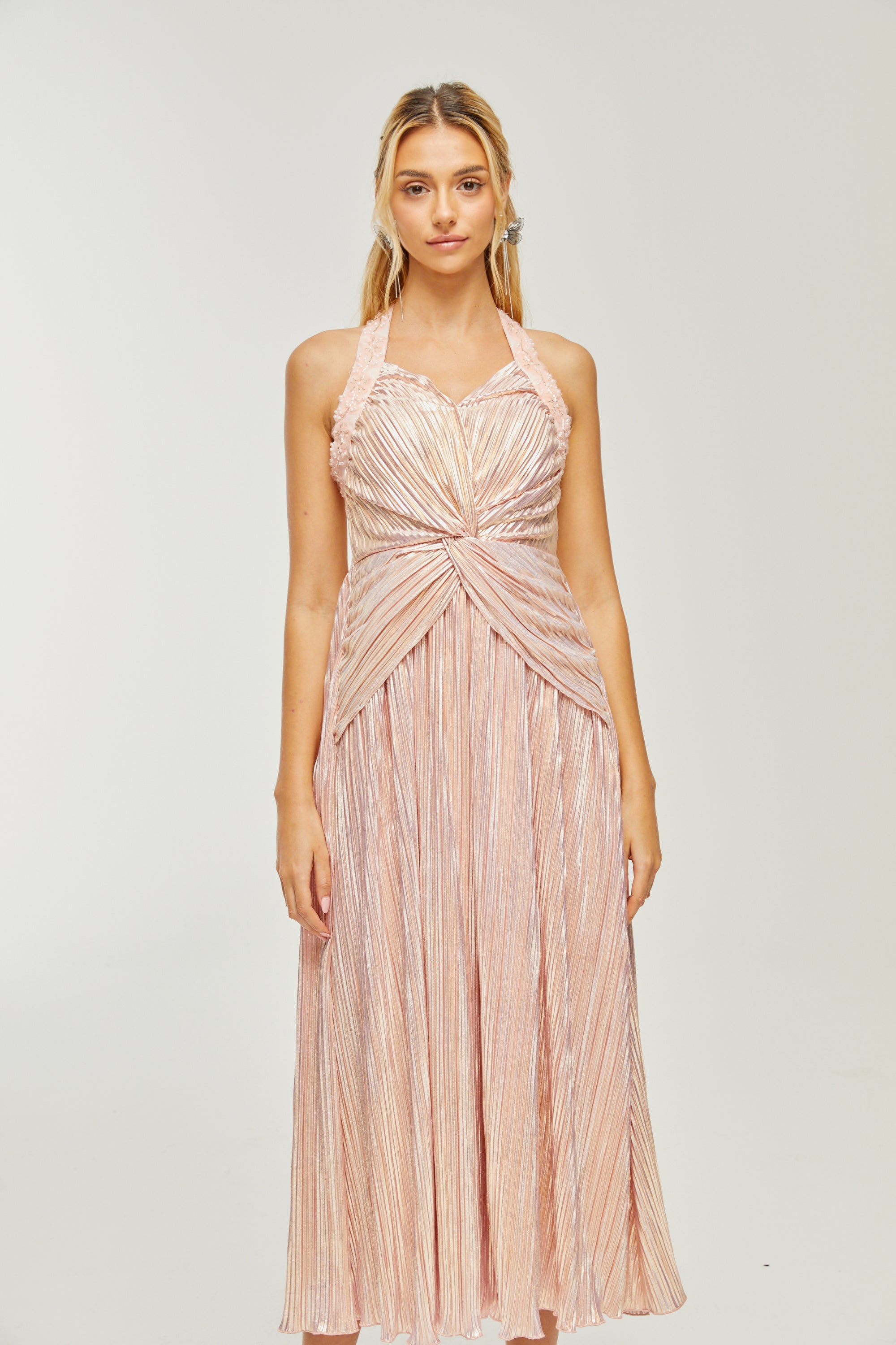 Fabienne crystal-embellished pleated midi dress