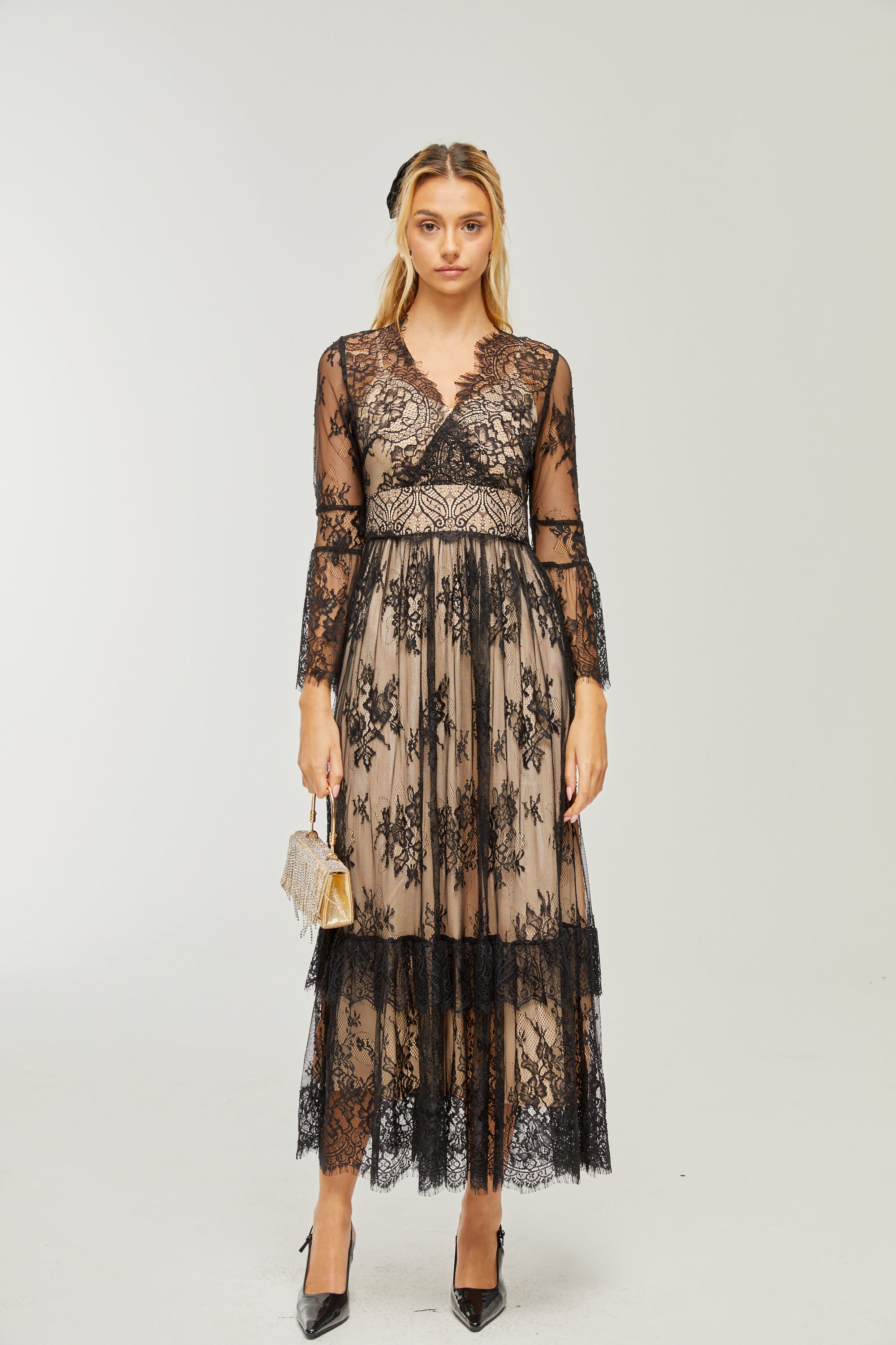 Louise V-neck lace midi dress