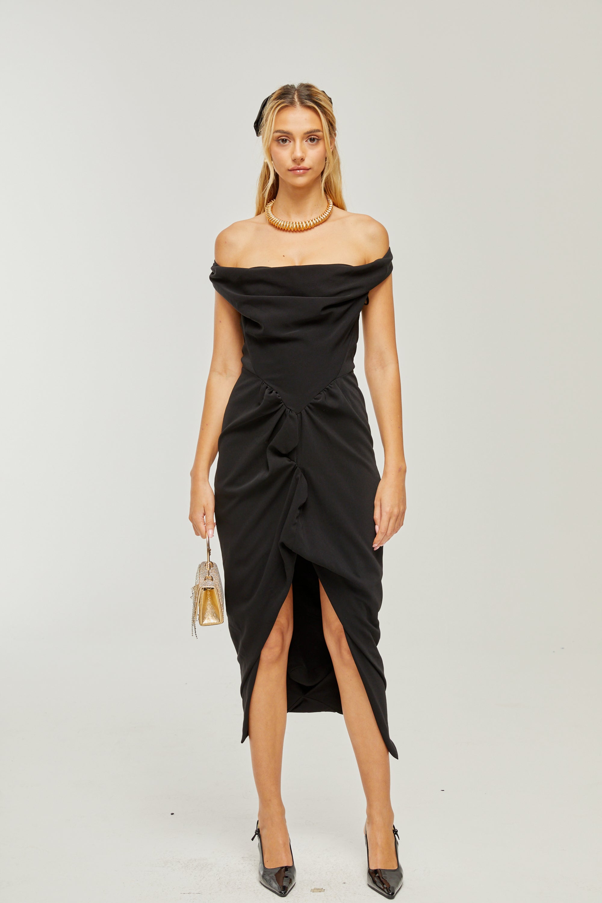 Louise asymmetric draped midi dress