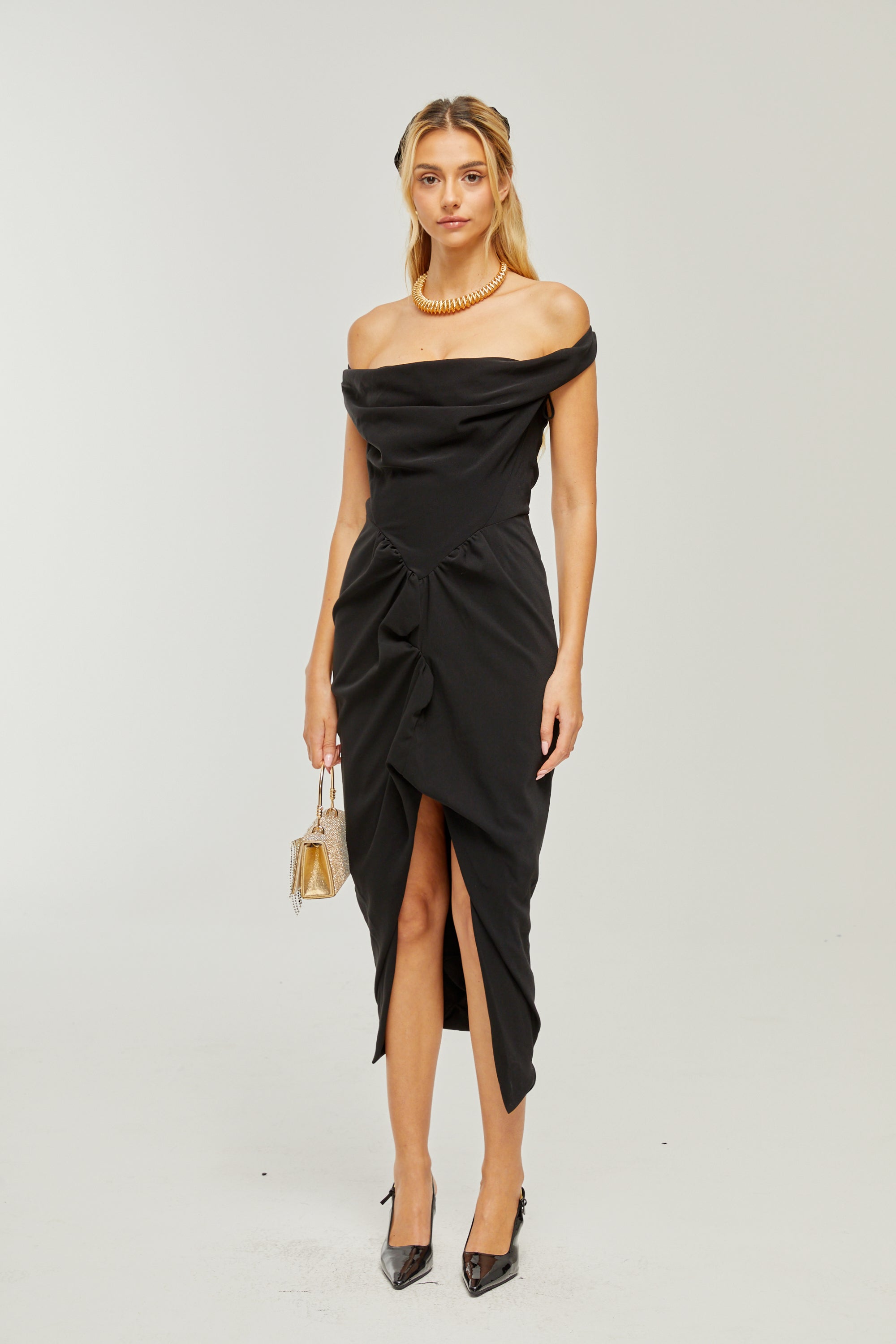 Louise asymmetric draped midi dress