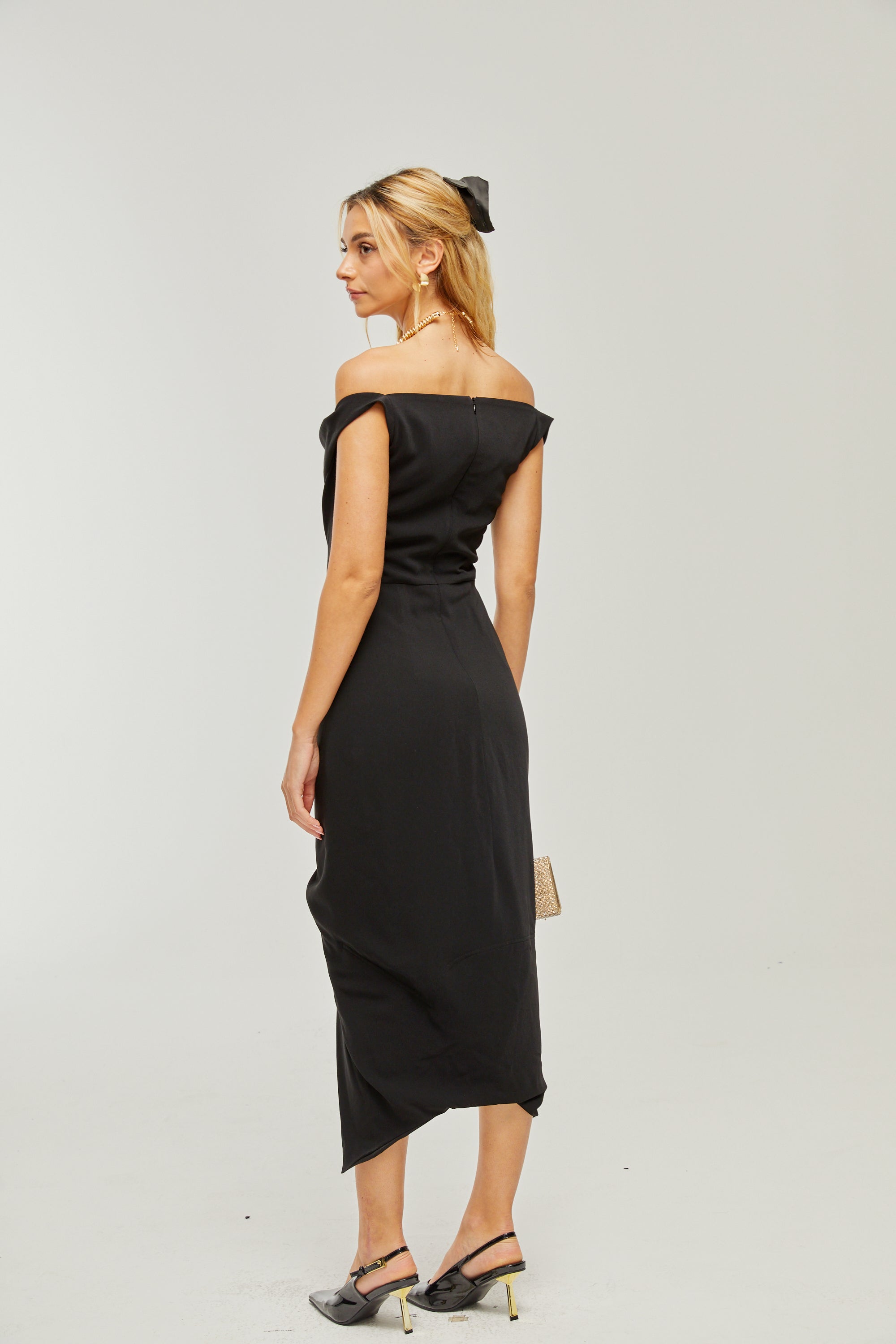 Louise asymmetric draped midi dress