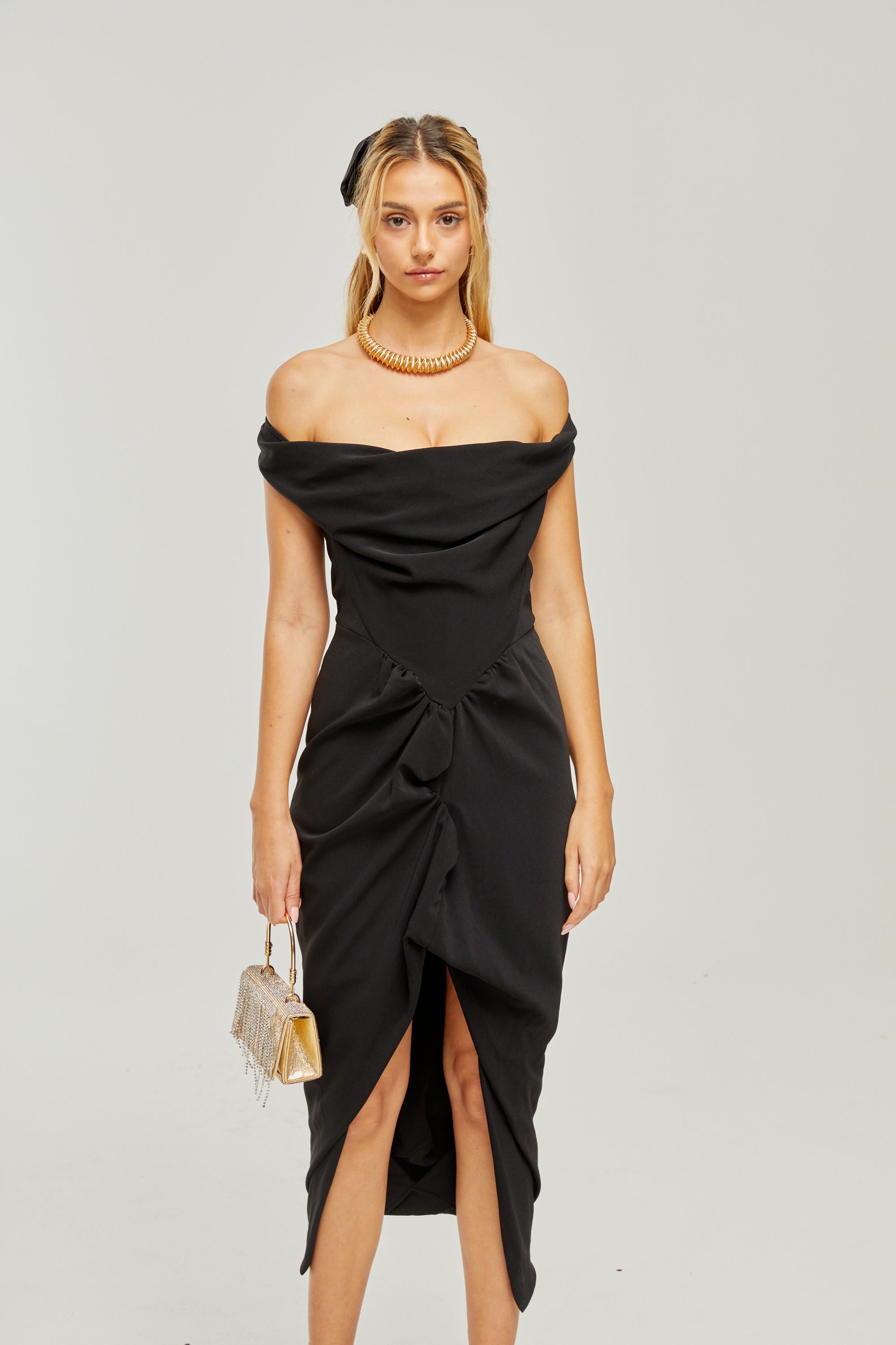 Louise asymmetric draped midi dress