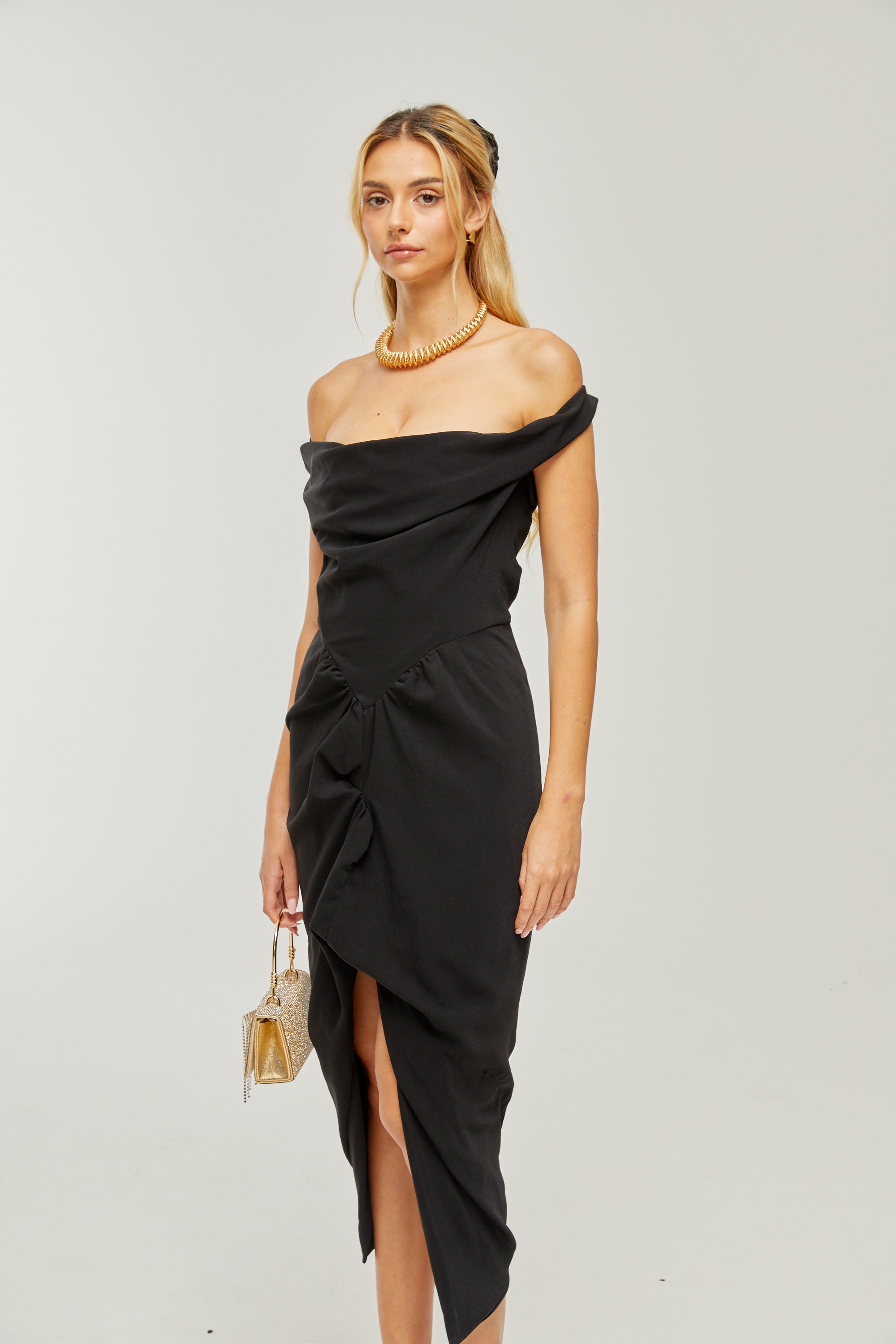 Louise asymmetric draped midi dress