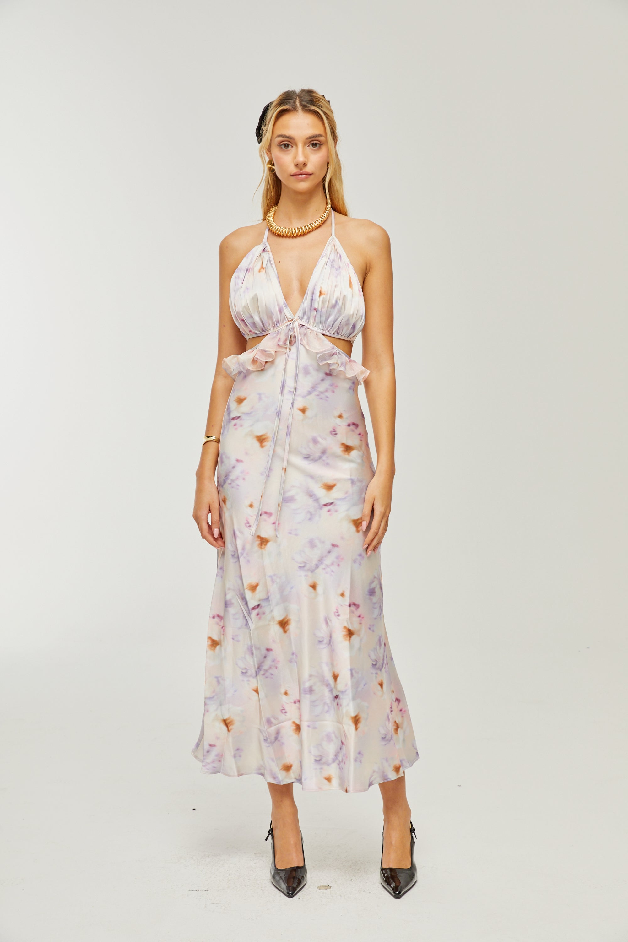 Agathe deep V-neck floral-print midi dress