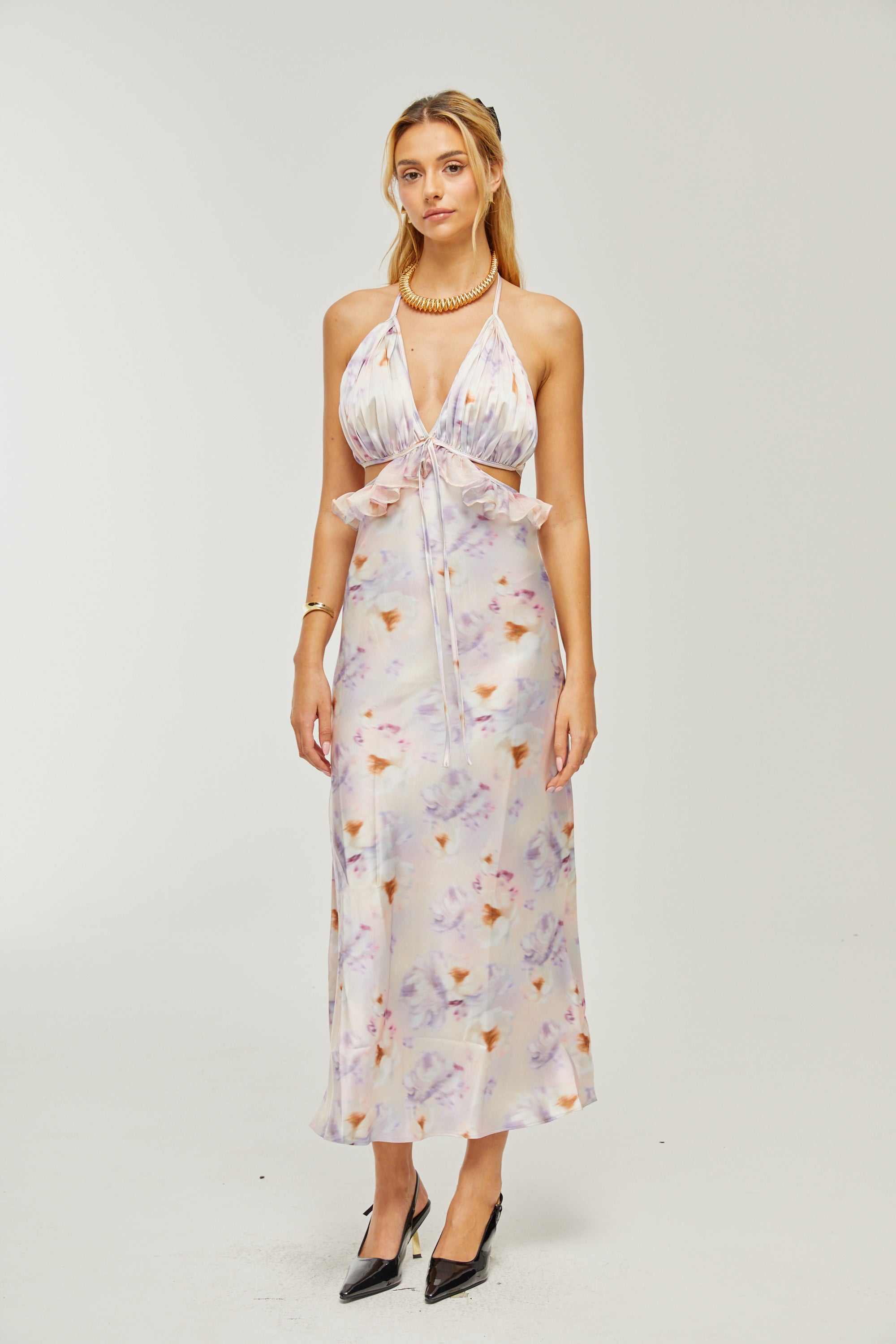 Agathe deep V-neck floral-print midi dress