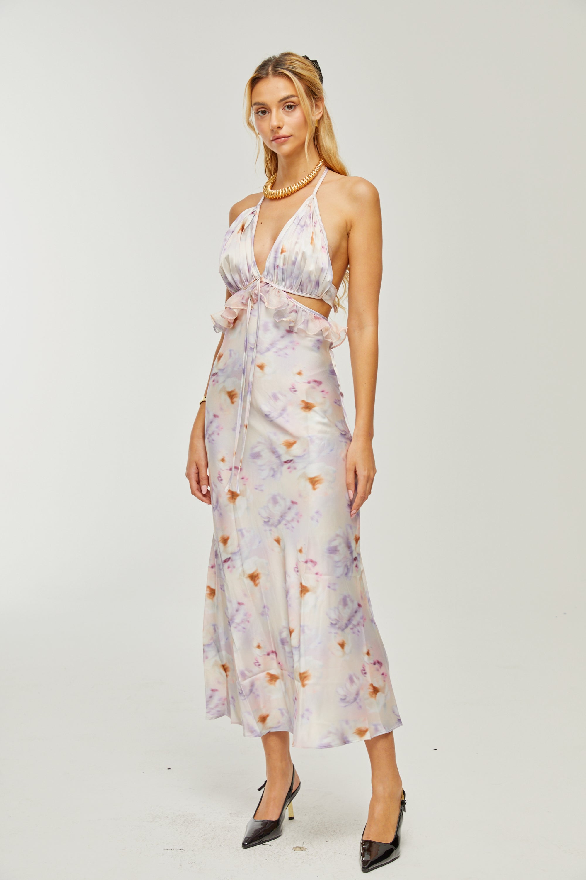 Agathe deep V-neck floral-print midi dress