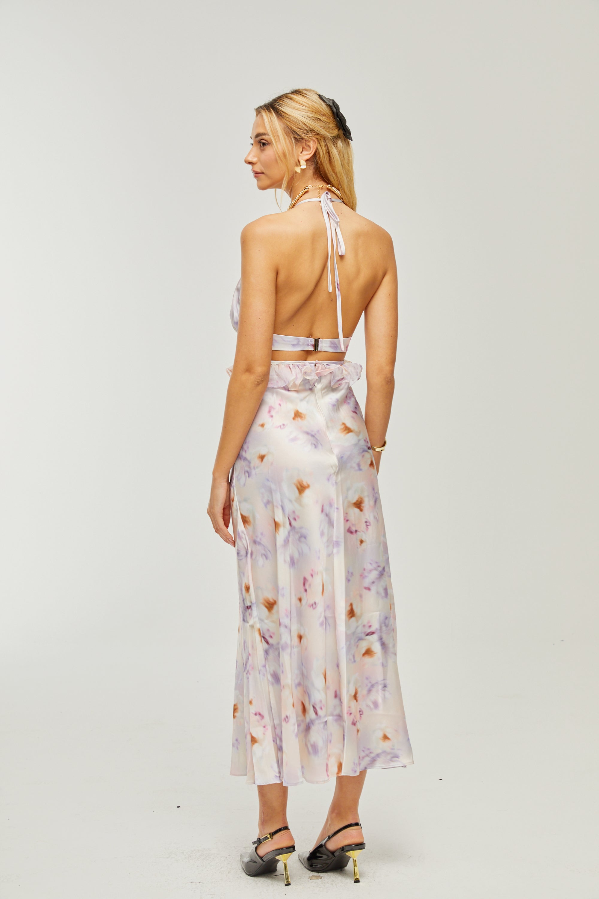 Agathe deep V-neck floral-print midi dress