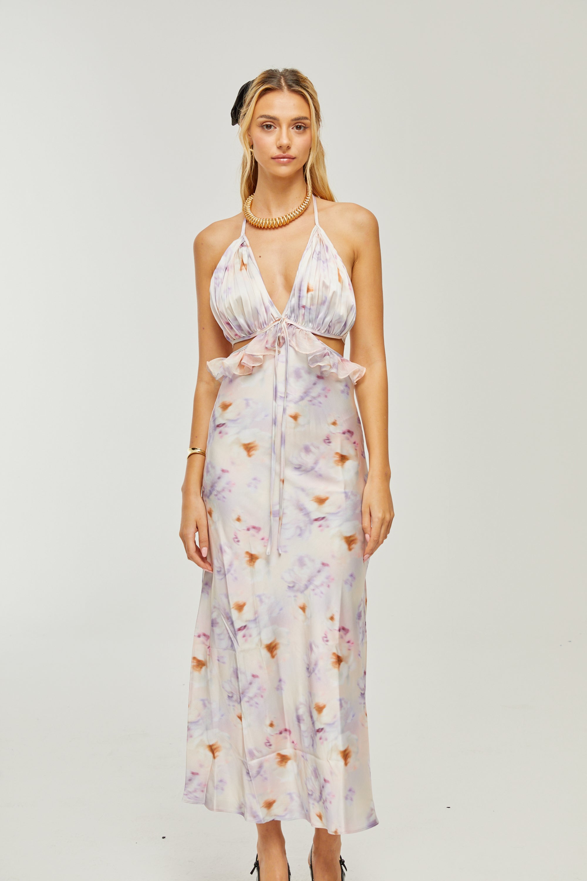 Agathe deep V-neck floral-print midi dress