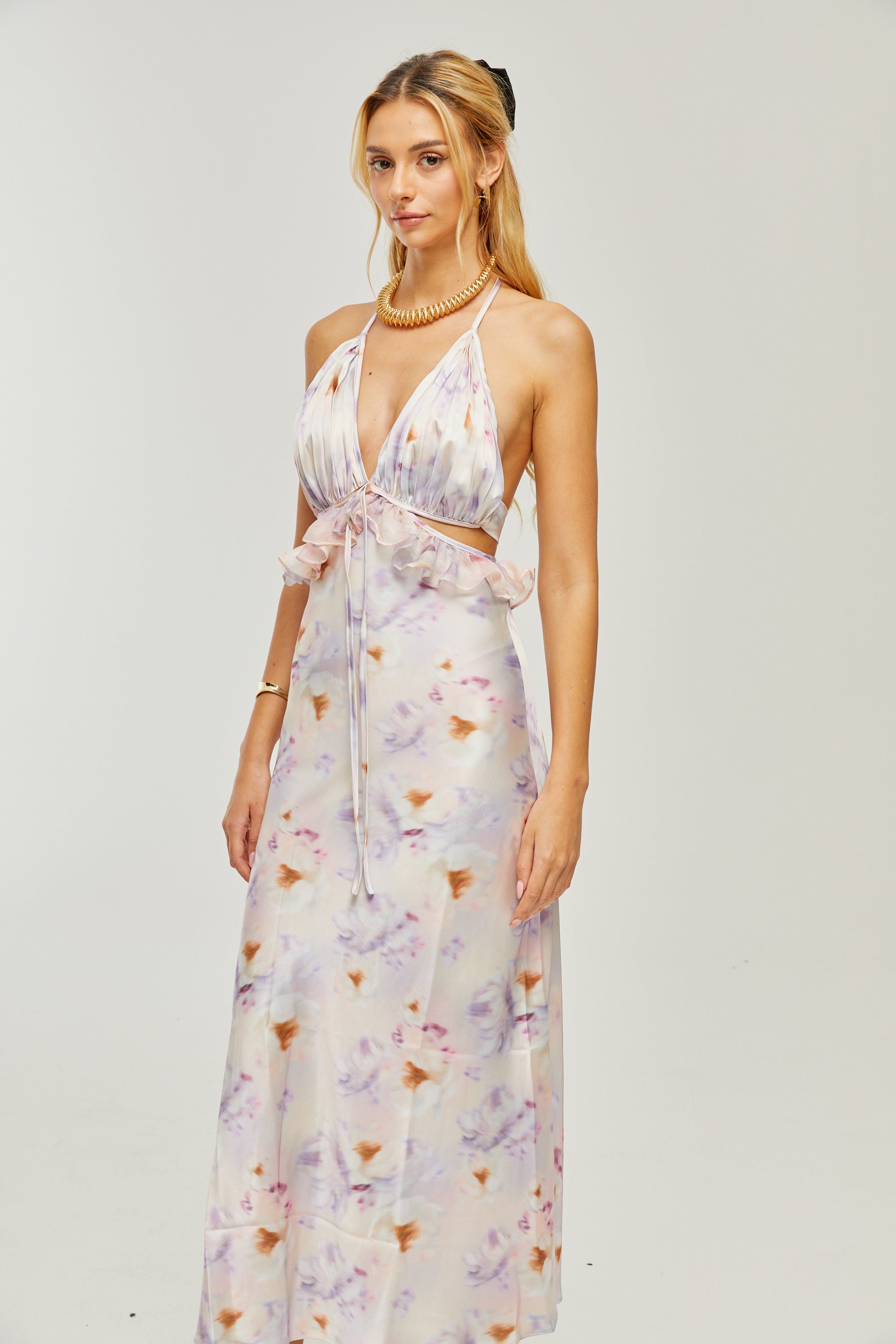 Agathe deep V-neck floral-print midi dress